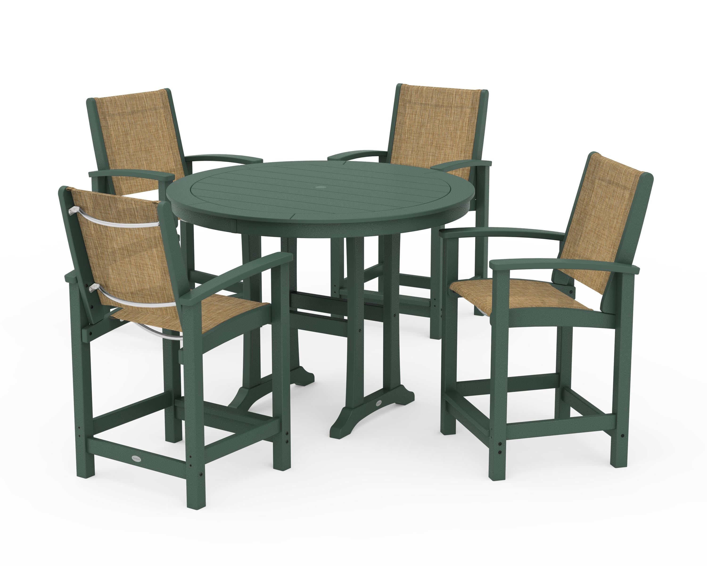 POLYWOOD Coastal 5-Piece Counter Set in Green / Burlap Sling
