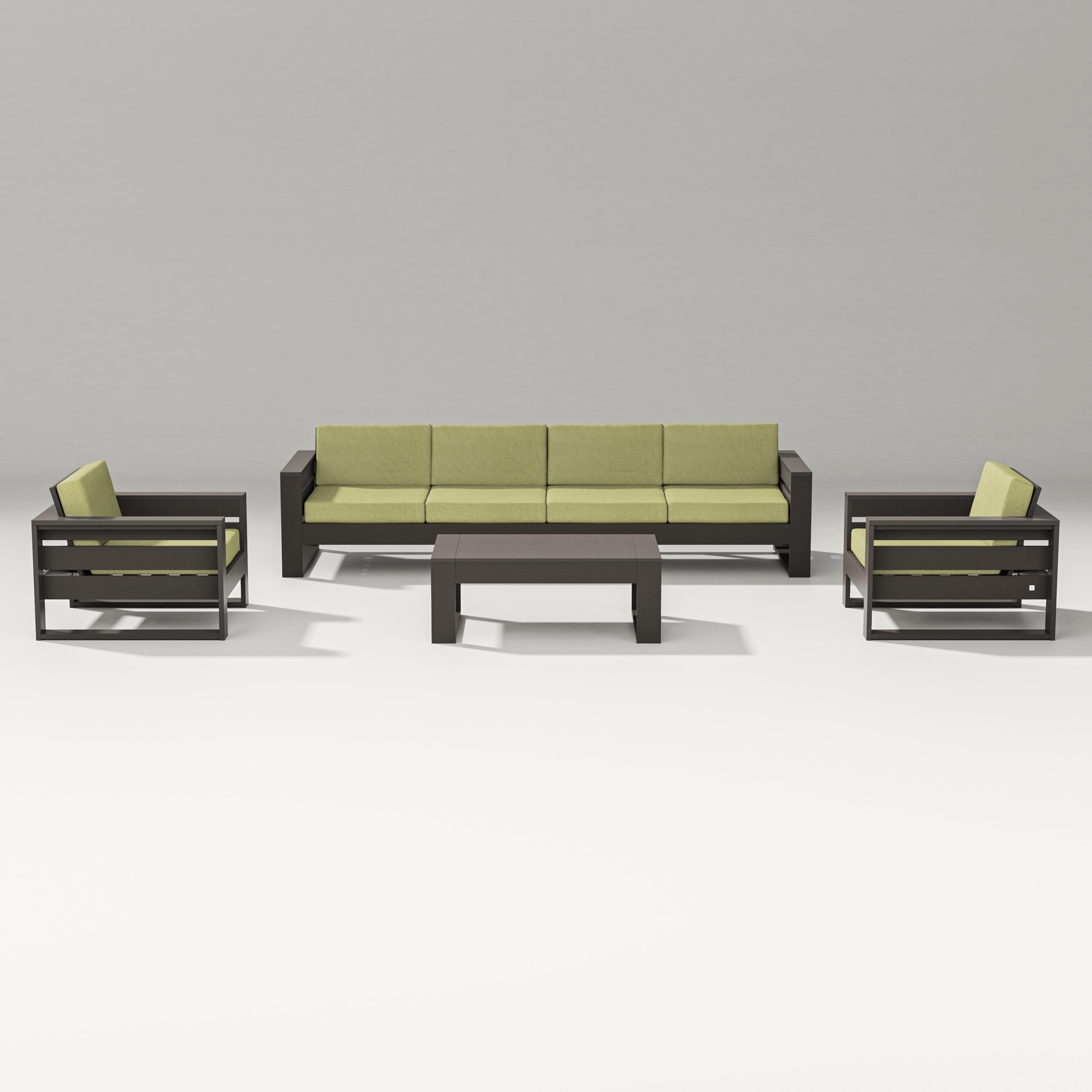 PW Designer Series Latitude 5-Piece Lounge Sofa Set in Vintage Coffee / Chartreuse Boucle