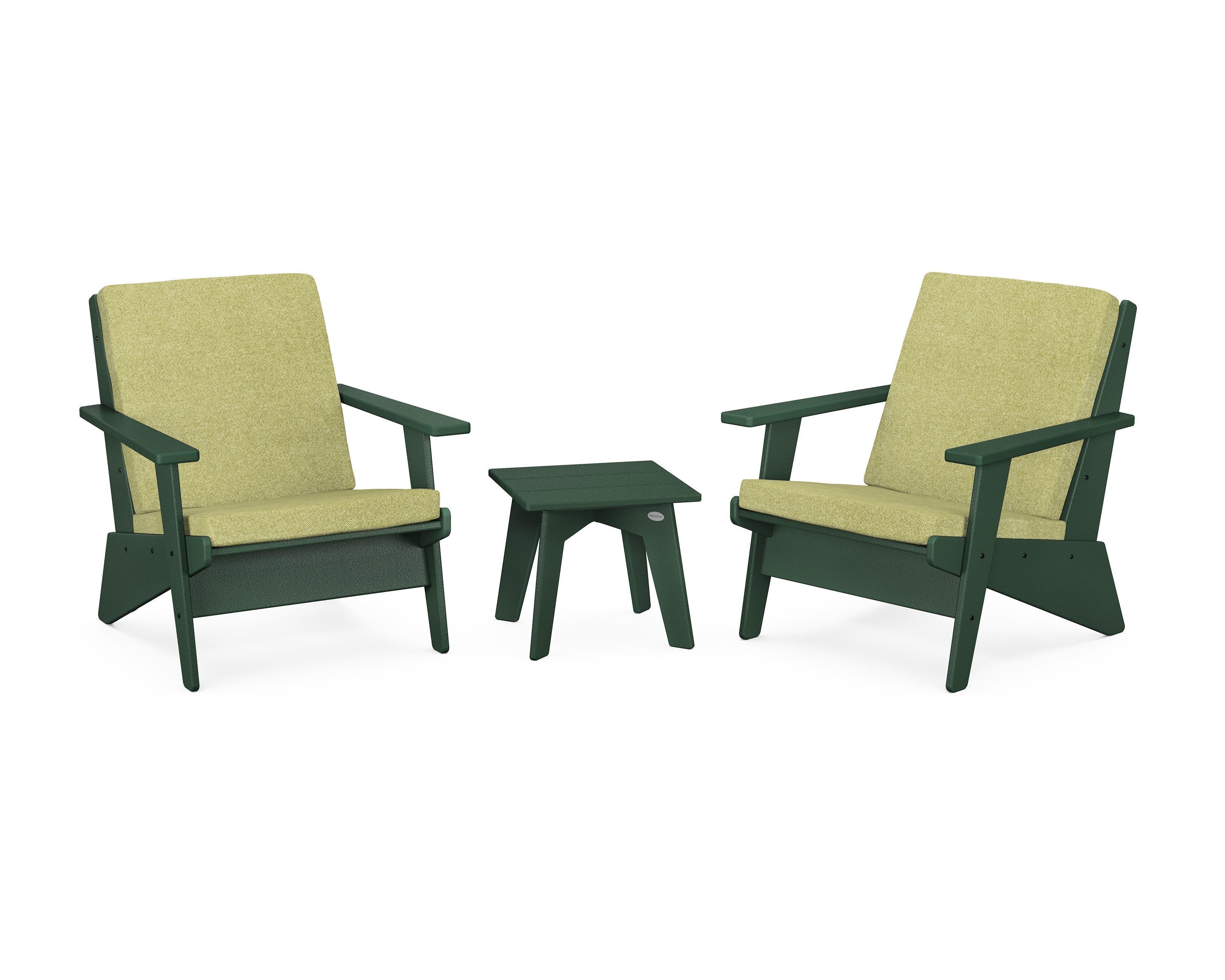 POLYWOOD Riviera Modern Lounge 3-Piece Set in Green / Chartreuse Boucle