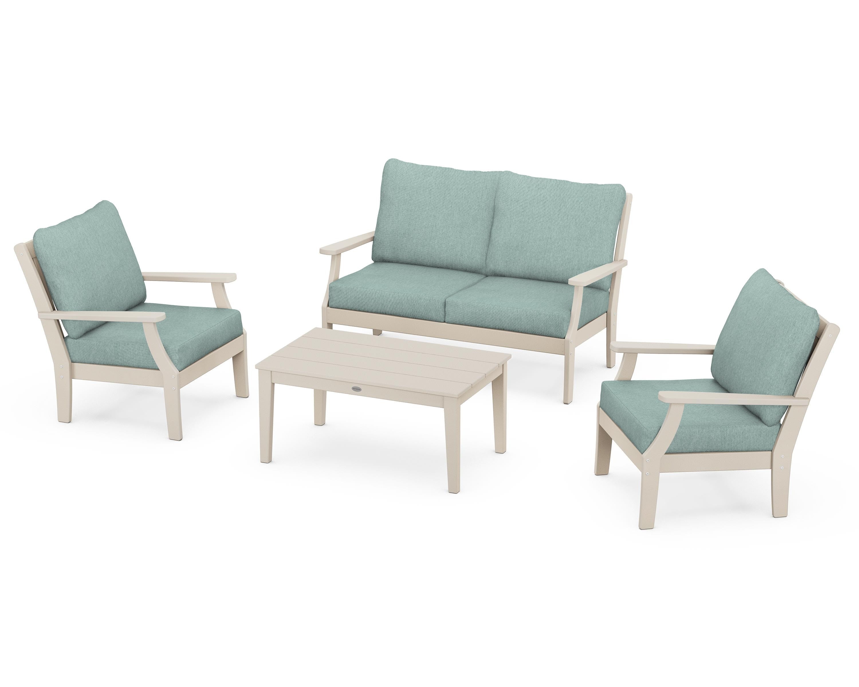 POLYWOOD Braxton 4-Piece Deep Seating Chair Set in Sand / Glacier Spa