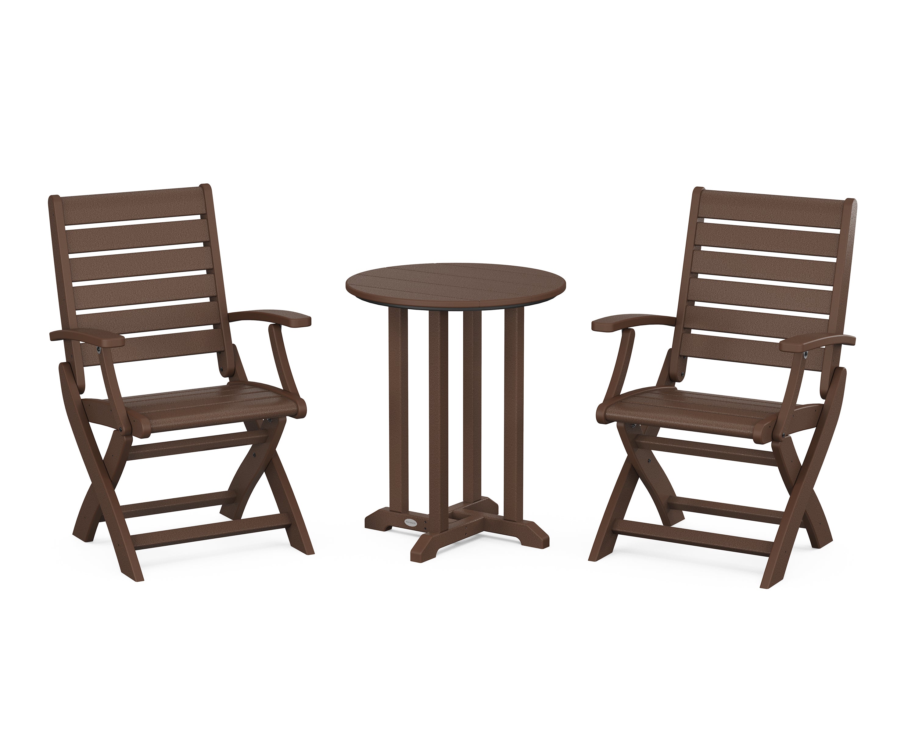 POLYWOOD Signature Folding Chair 3-Piece Round Farmhouse Bistro Dining Set in Mahogany