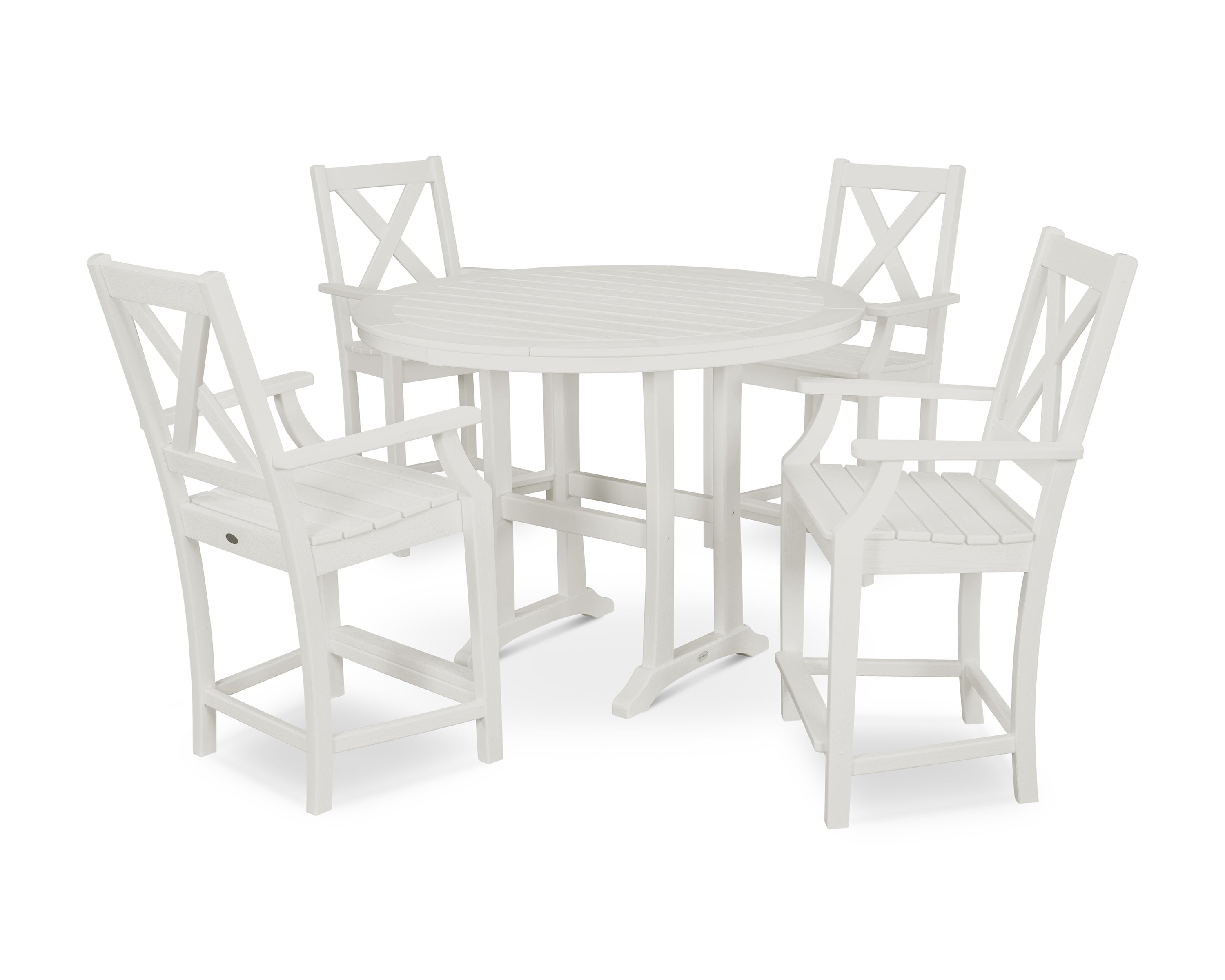 POLYWOOD® Braxton 5-Piece Nautical Trestle Arm Chair Counter Set in Vintage White