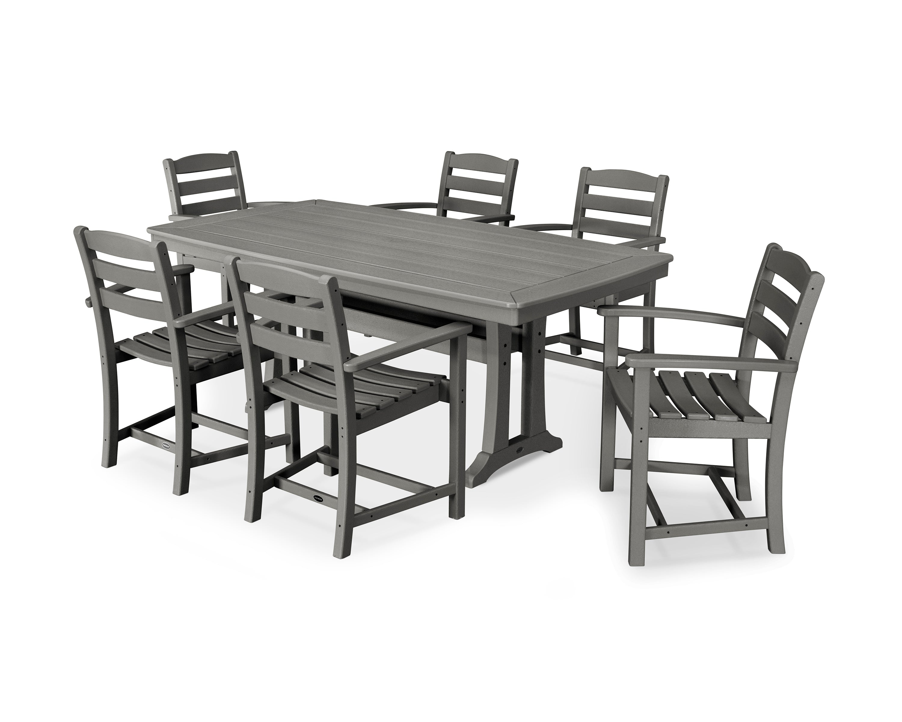 POLYWOOD La Casa Café 7-Piece Arm Chair Dining Set with Trestle Legs in Slate Grey
