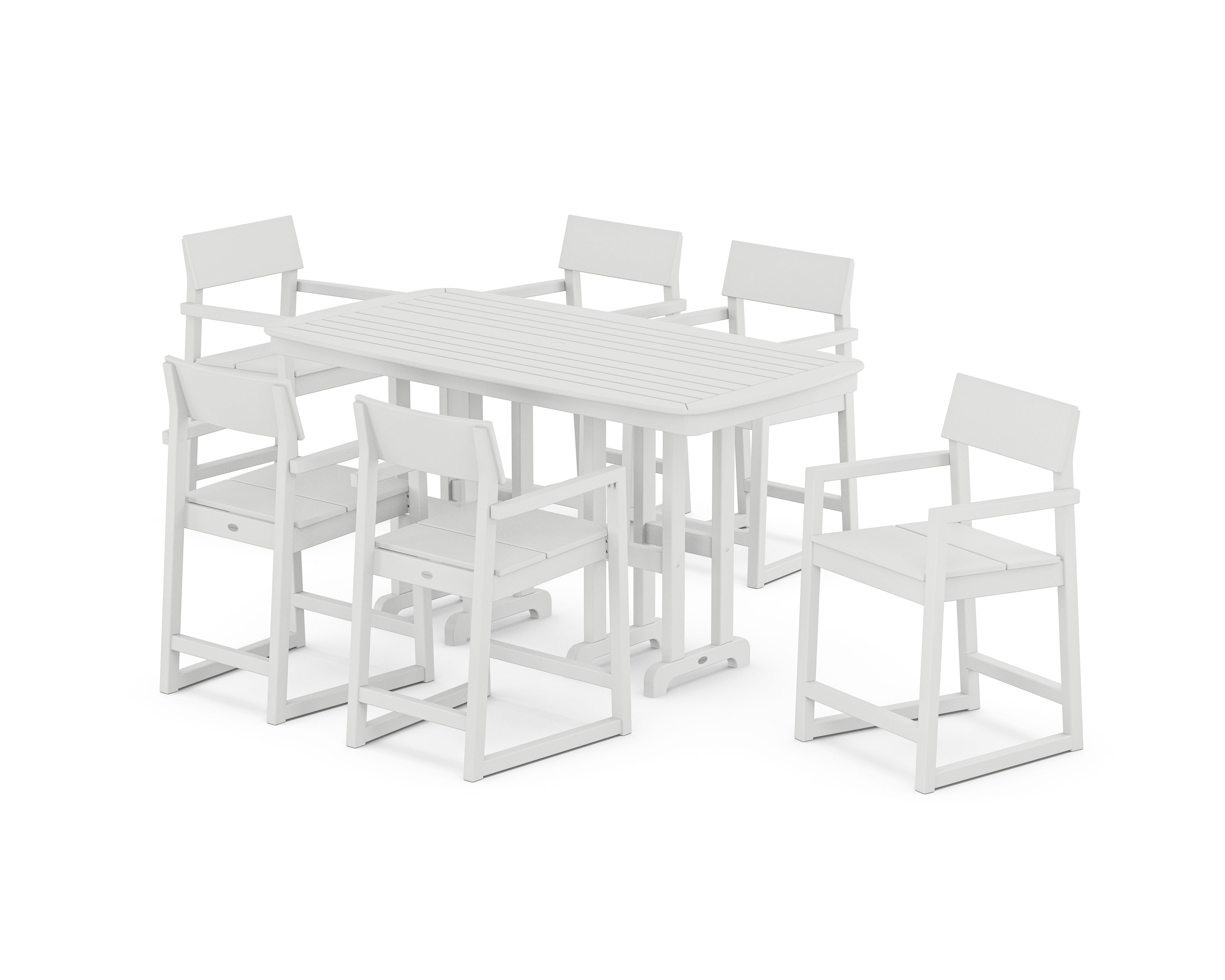 POLYWOOD® EDGE Arm Chair 7-Piece Counter Set in White