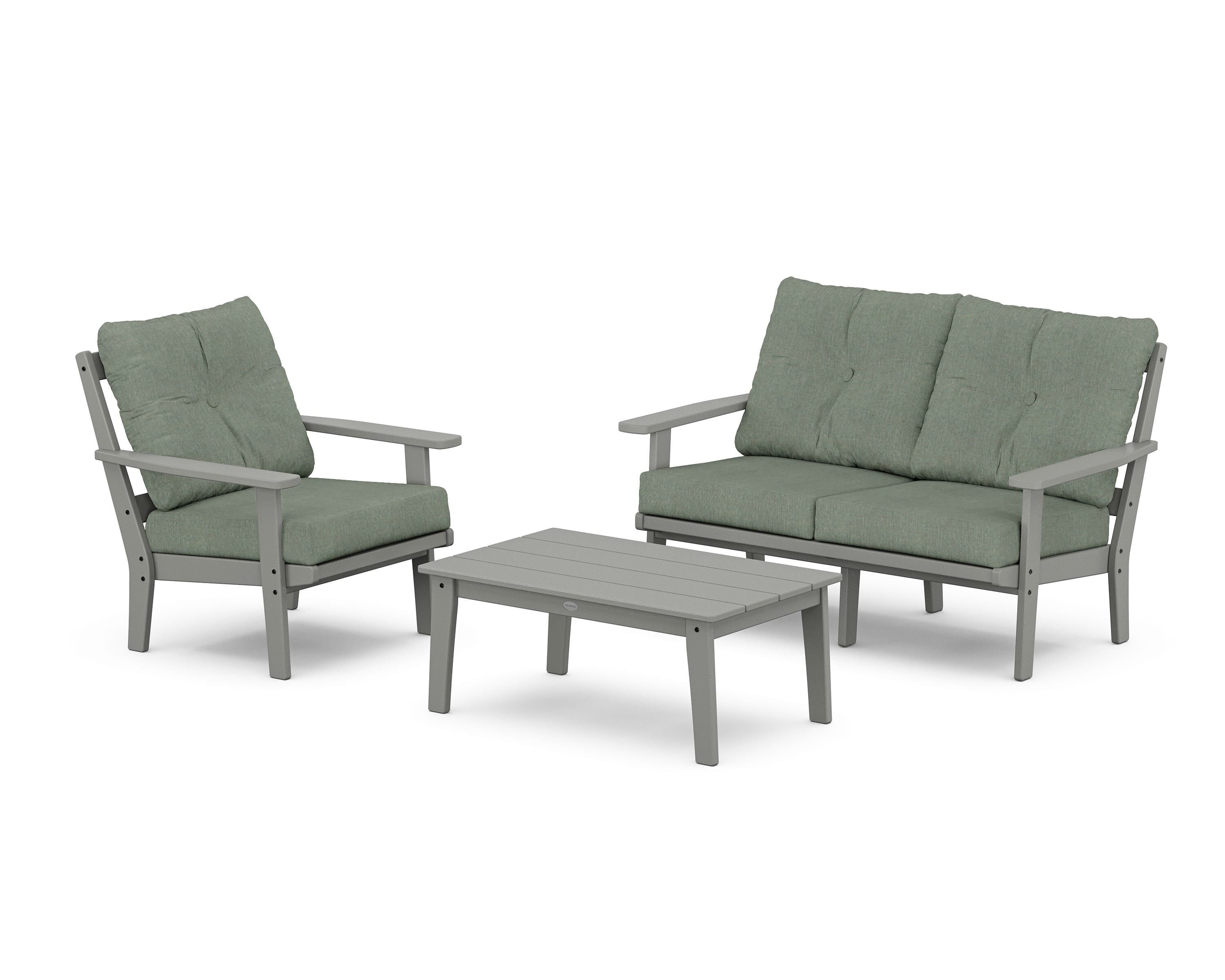 POLYWOOD Oxford 3-Piece Deep Seating Set with Loveseat in Slate Grey / Cast Sage