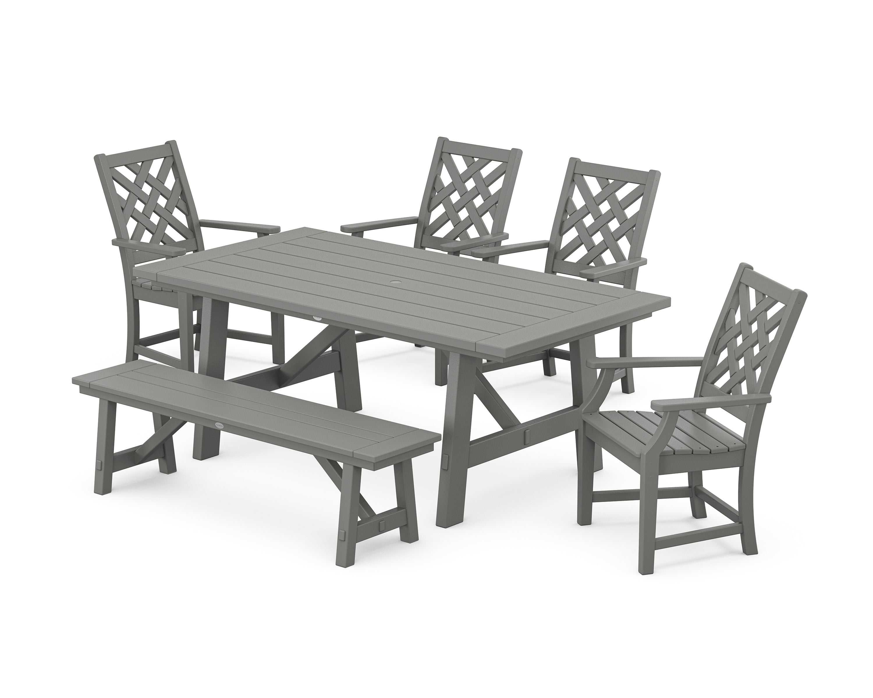 Country Living Wovendale 6-Piece Rustic Farmhouse Dining Set with Bench in Slate Grey