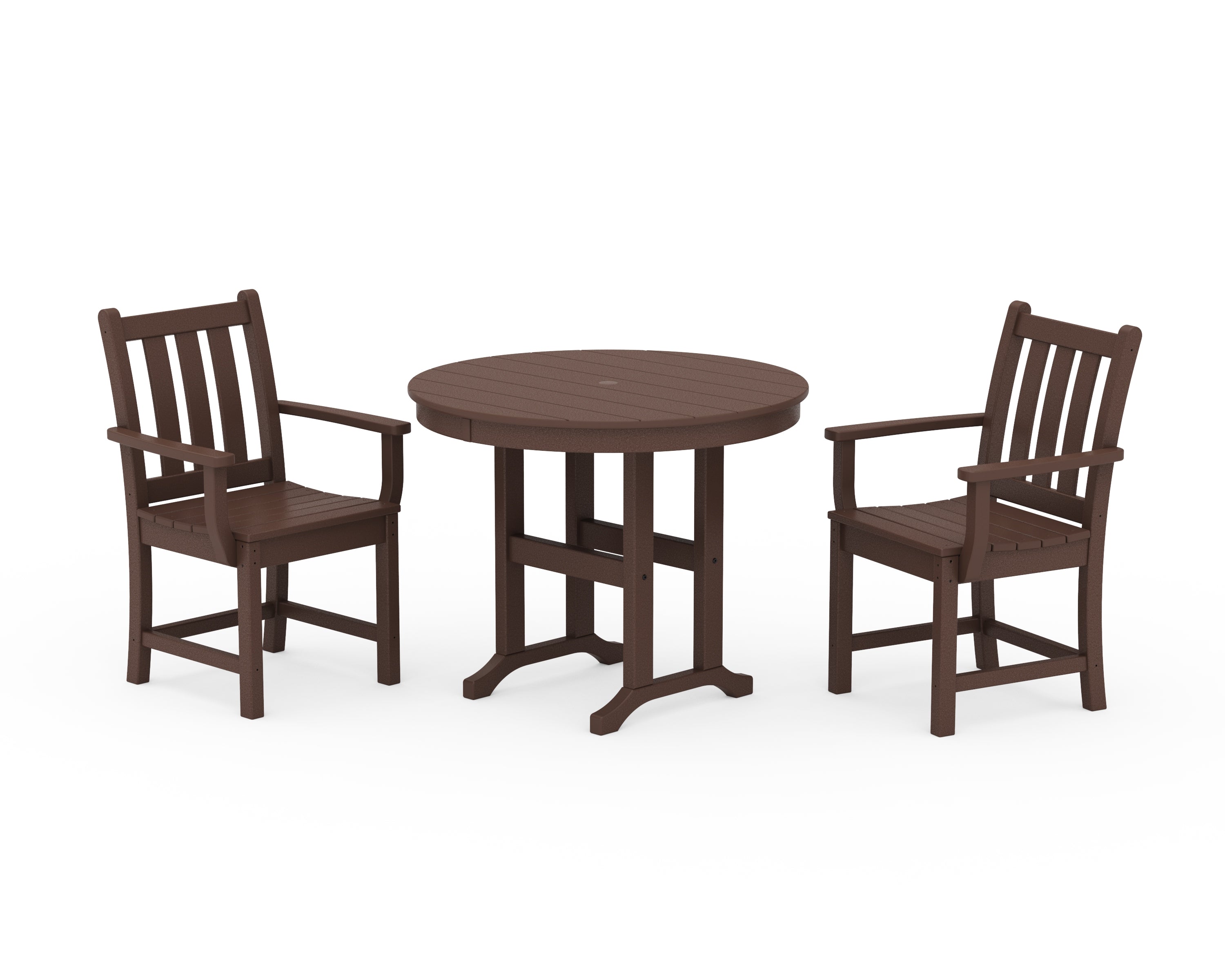 POLYWOOD Traditional Garden 3-Piece Round Dining Set in Mahogany