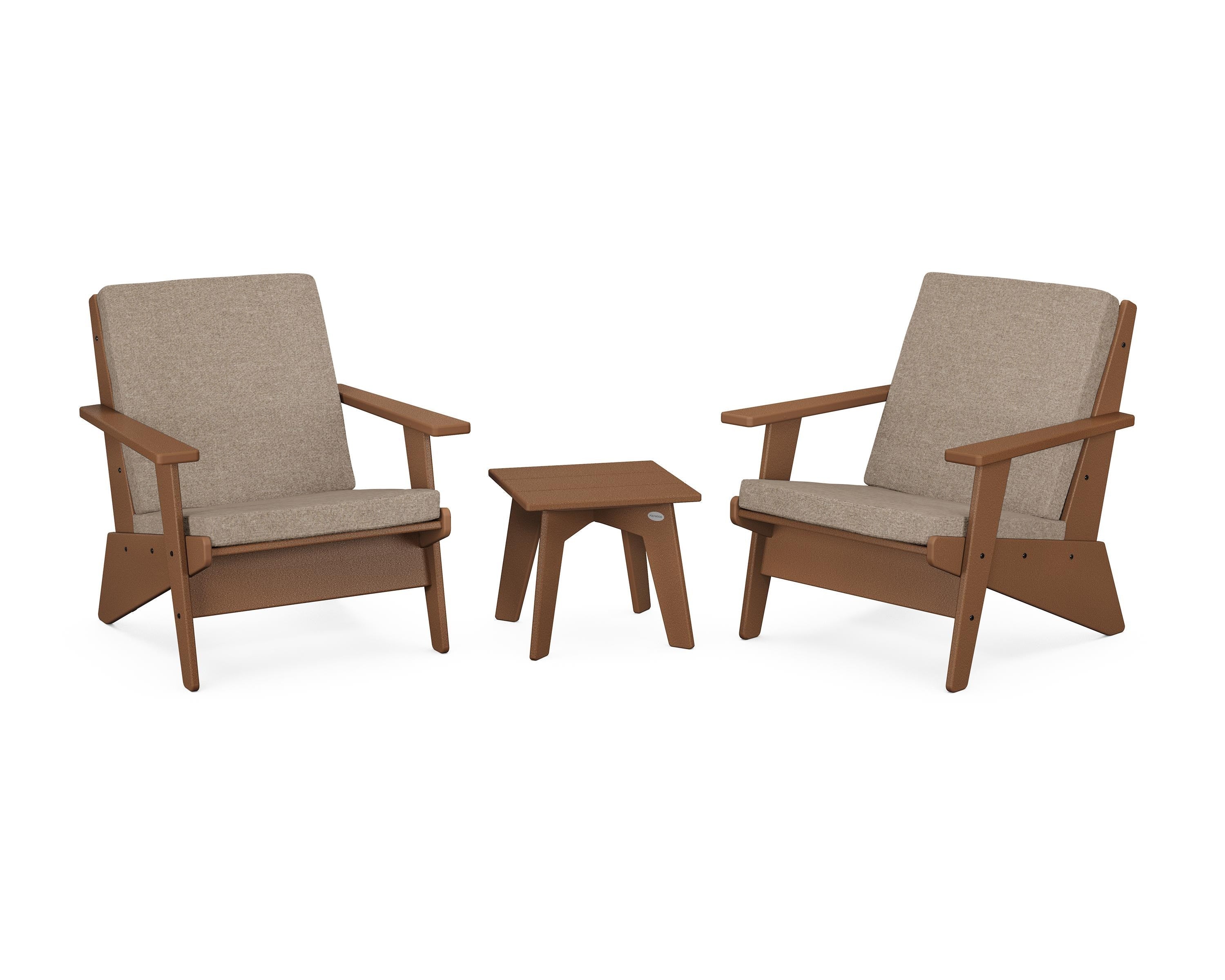 POLYWOOD Riviera Modern Lounge 3-Piece Set in Teak / Spiced Burlap