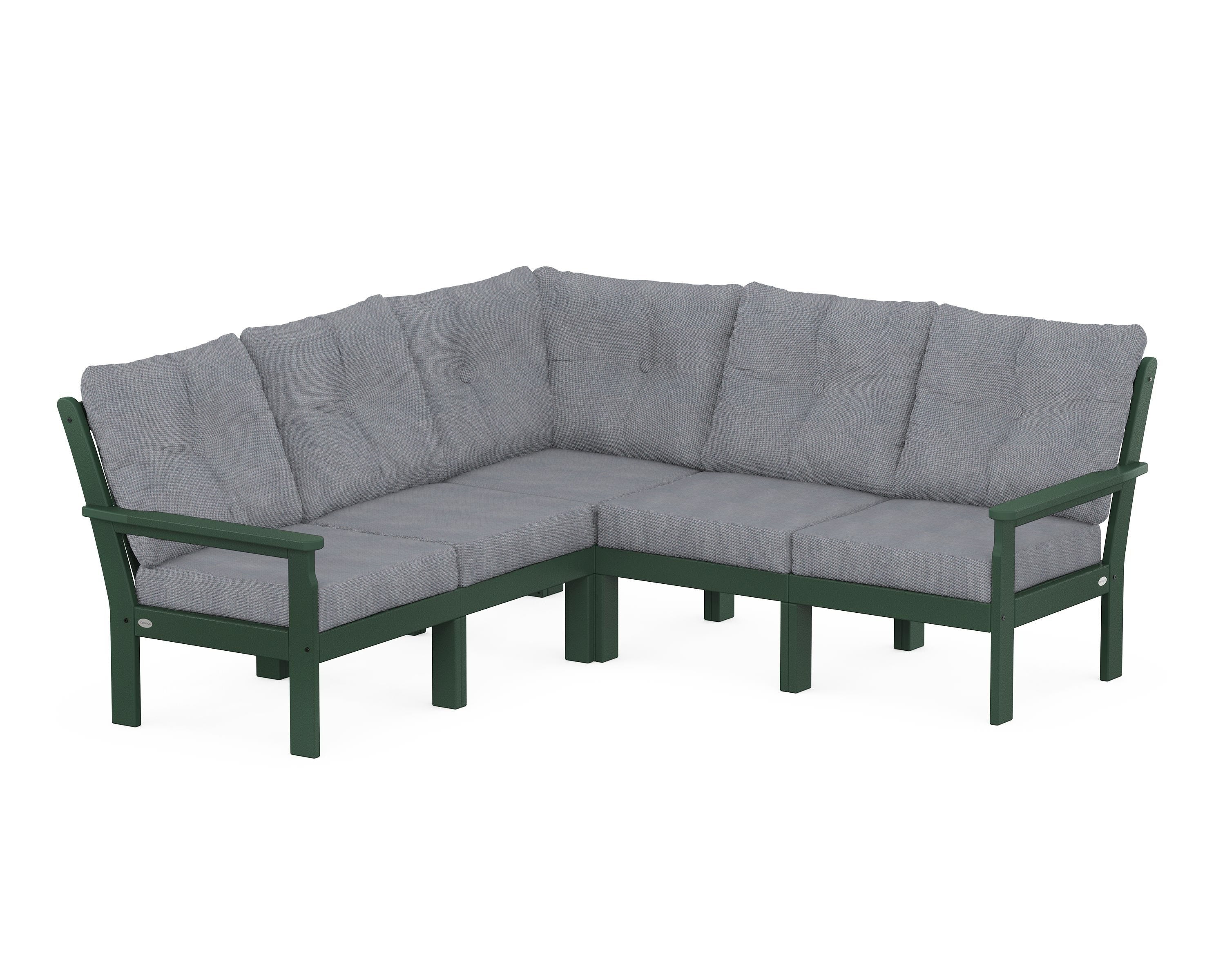 POLYWOOD Vineyard 5-Piece Sectional in Green / Lattice Sky Blue