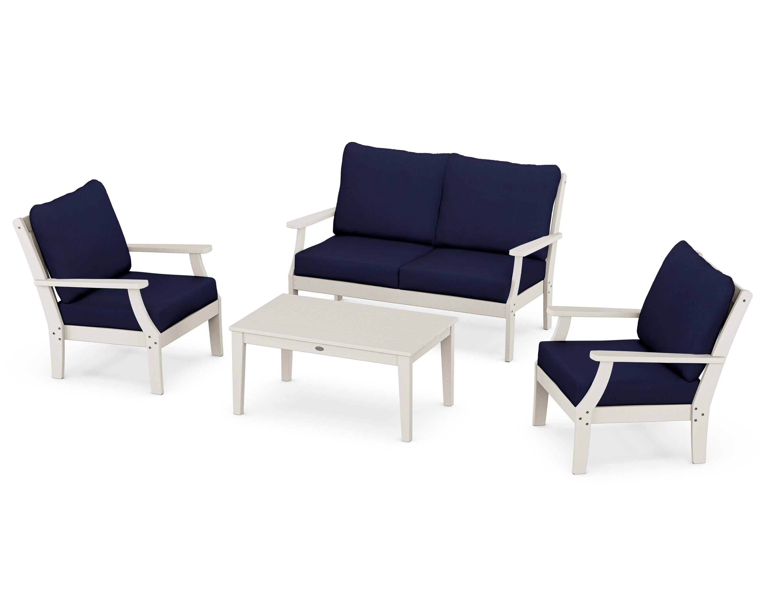 POLYWOOD Braxton 4-Piece Deep Seating Chair Set in Sand / Navy