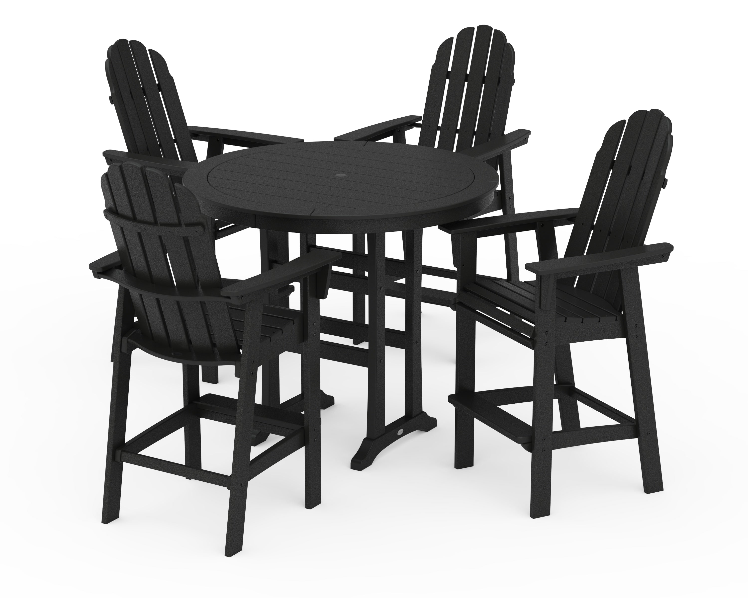 POLYWOOD Vineyard Curveback Adirondack 5-Piece Nautical Trestle Bar Set in Black