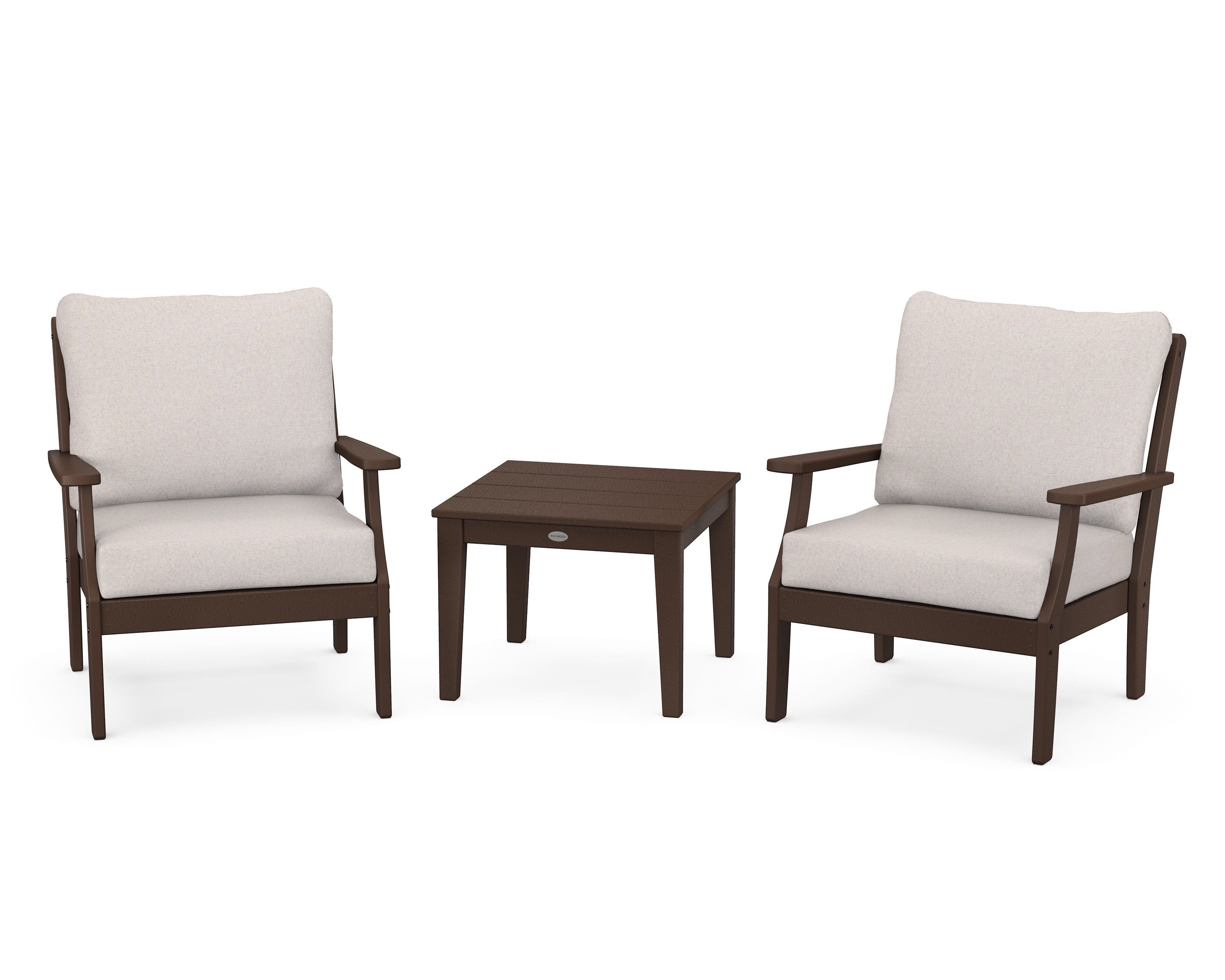 POLYWOOD Braxton 3-Piece Deep Seating Set in Mahogany / Dune Burlap