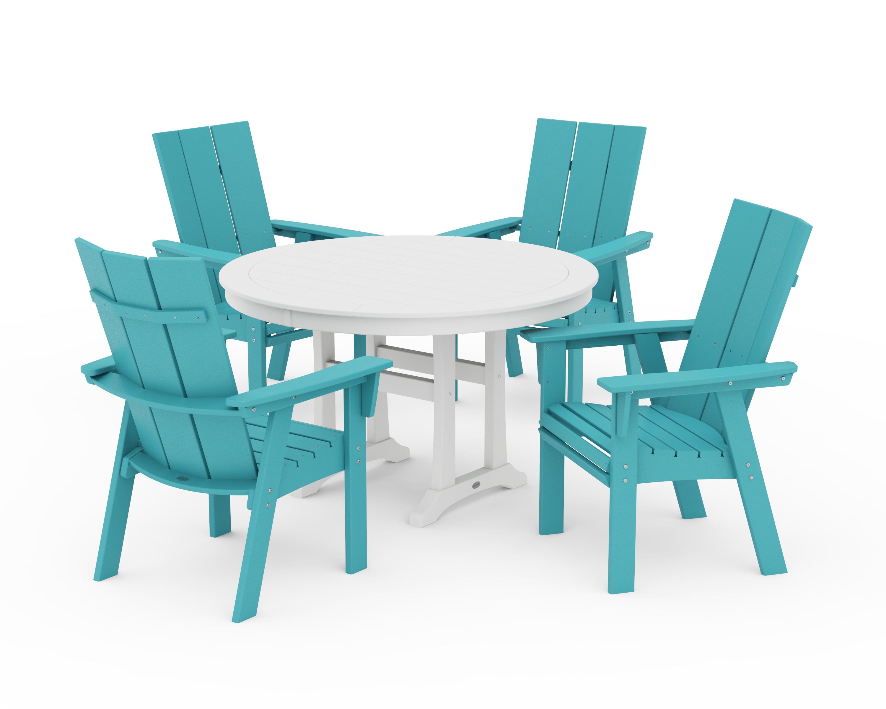 POLYWOOD Modern Curveback Adirondack 5-Piece Nautical Trestle Dining Set in Aruba / White