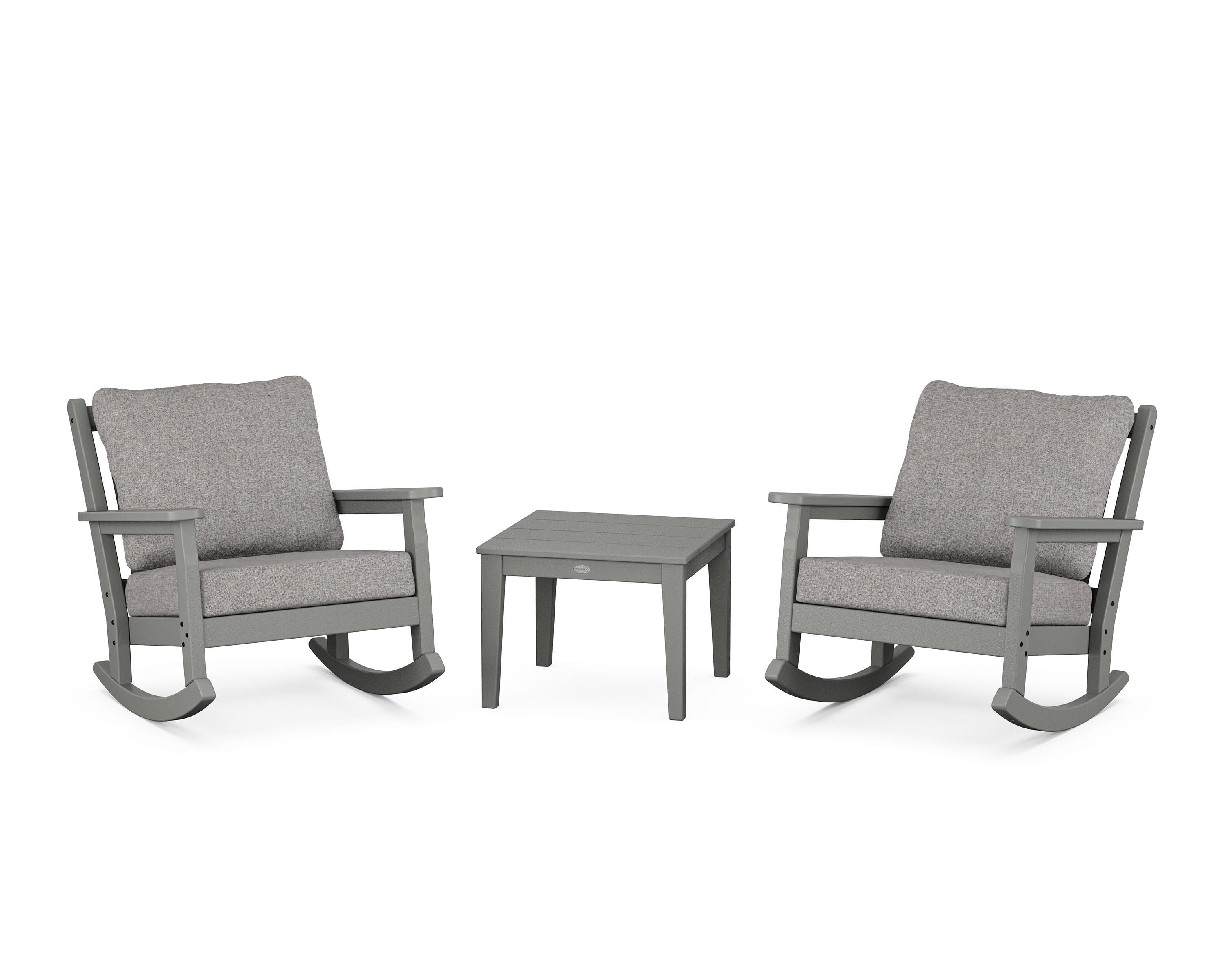 POLYWOOD Chippendale 3-Piece Deep Seating Rocker Set in Slate Grey / Grey Mist