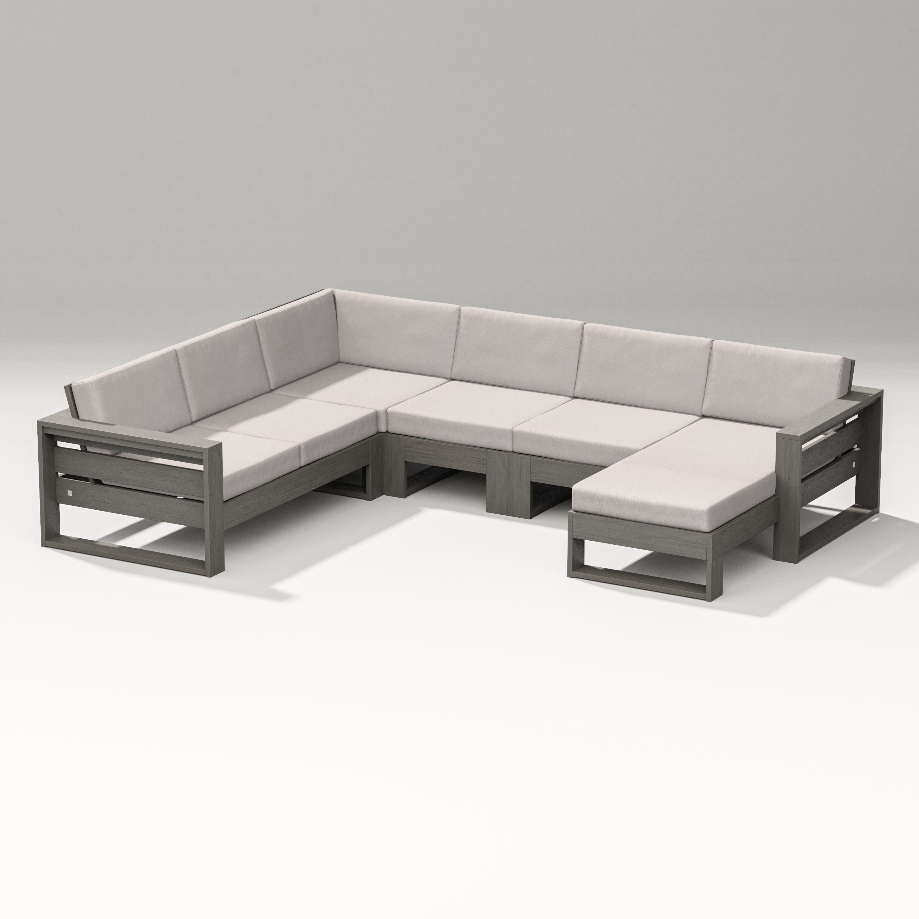 PW Designer Series Latitude Corner Sectional with Right Chaise in Driftwood / Dune Burlap