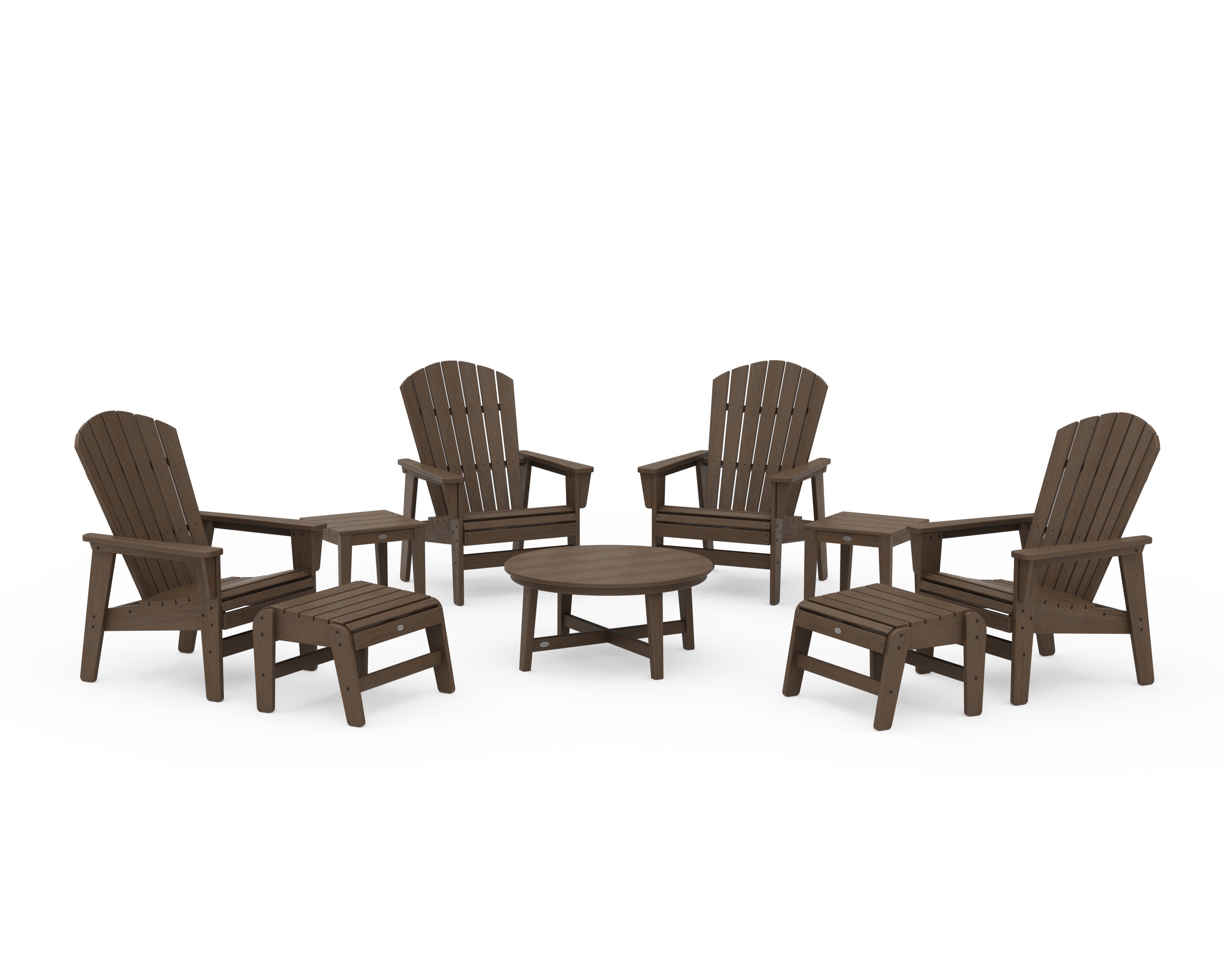 POLYWOOD Nautical Grand Upright Adirondack 9-Piece Conversation Set in Kona