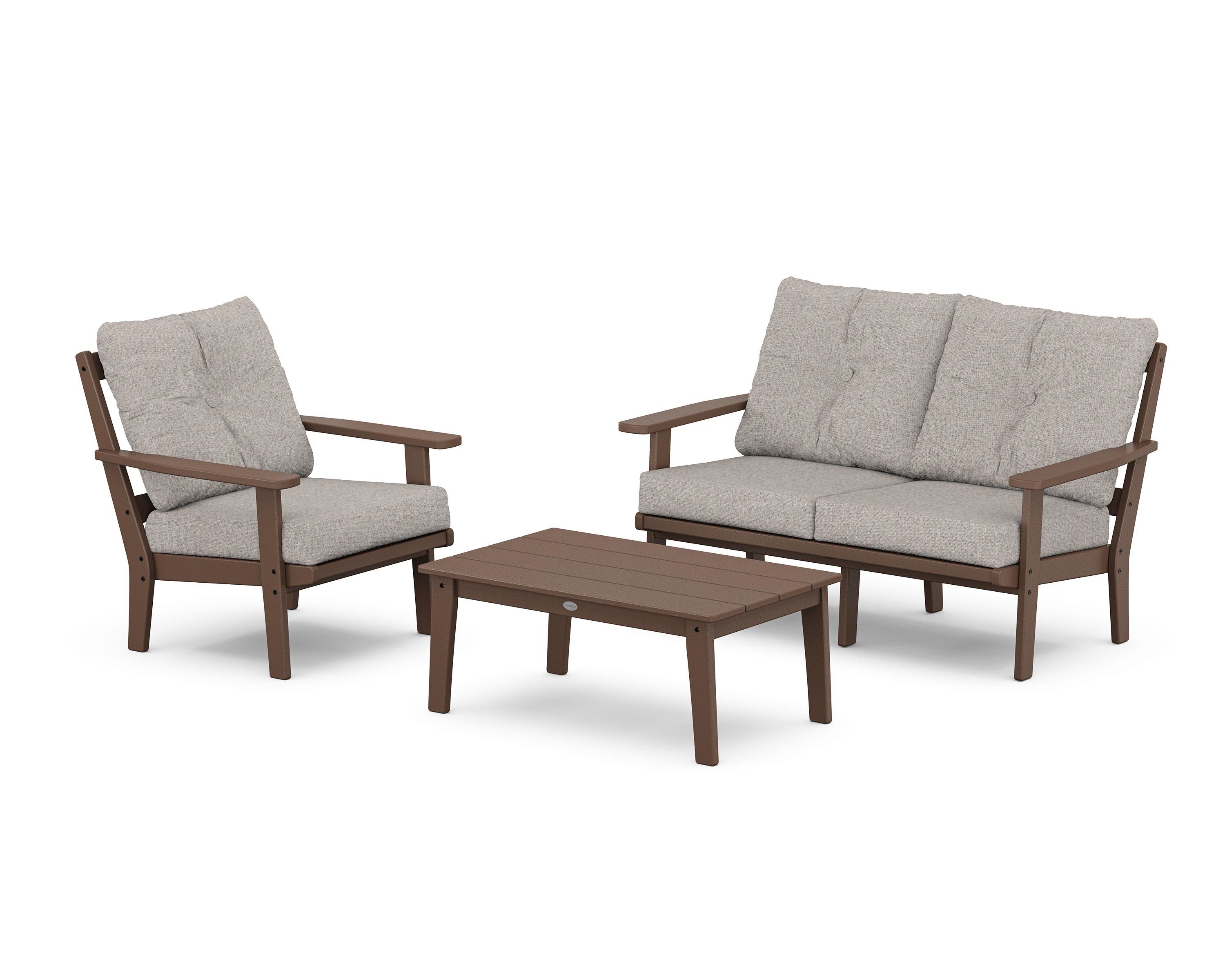 POLYWOOD Prairie 3-Piece Deep Seating Set with Loveseat in Mahogany / Weathered Tweed