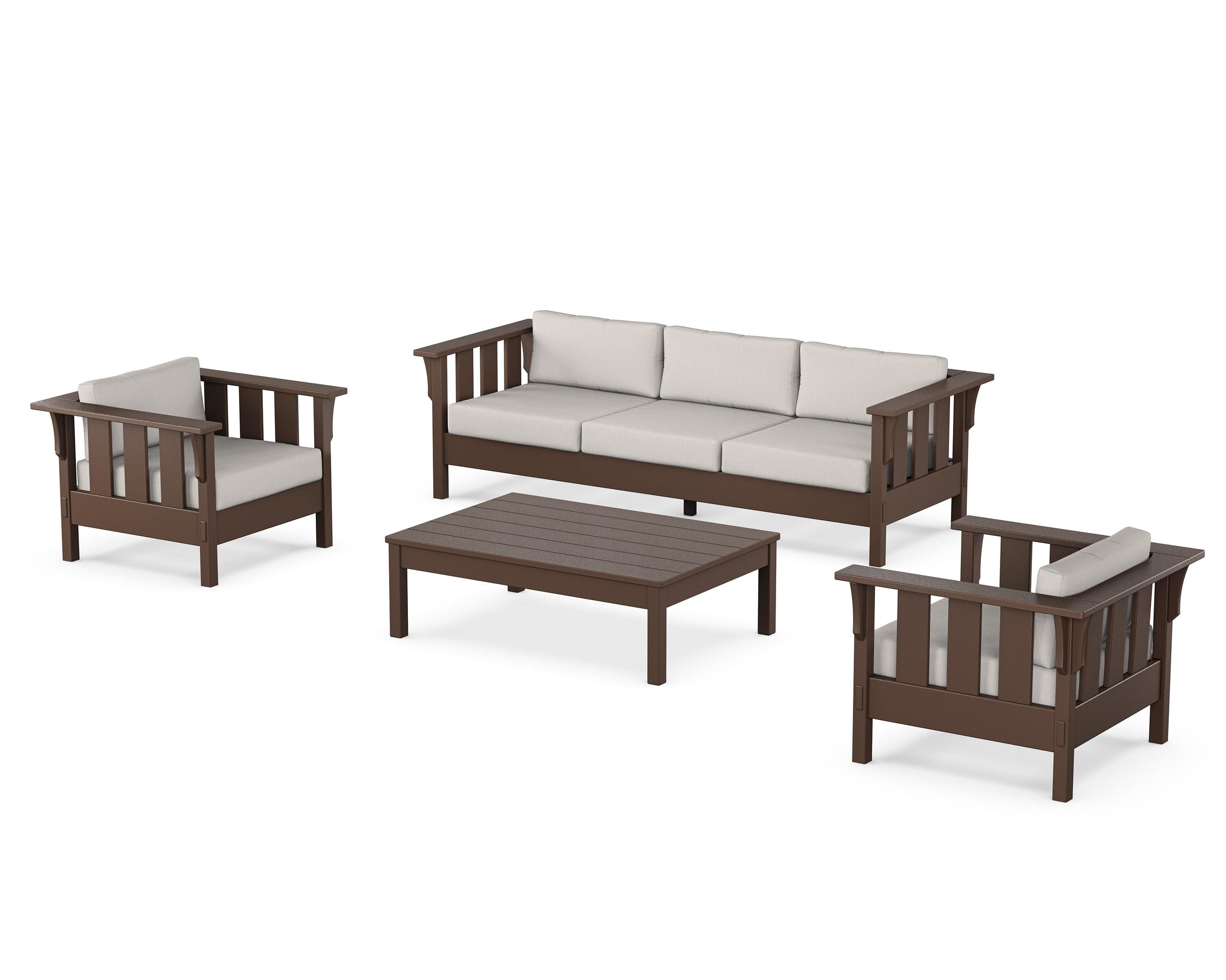 Martha Stewart by POLYWOOD Acadia 4-Piece Deep Seating Set with Sofa in Mahogany / Cast Ash