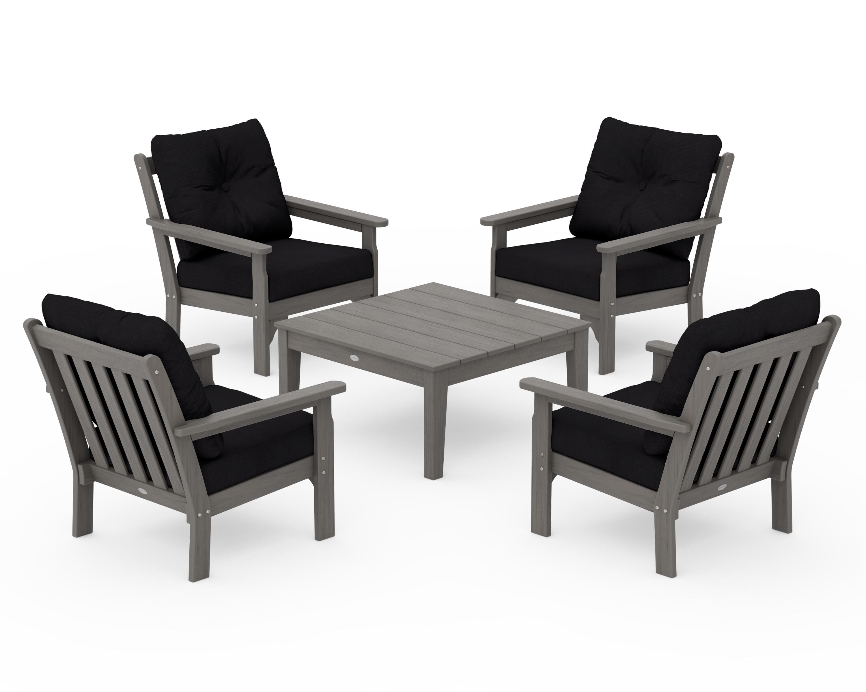POLYWOOD Vineyard 5-Piece Deep Seating Conversation Set in Driftwood / Midnight Linen
