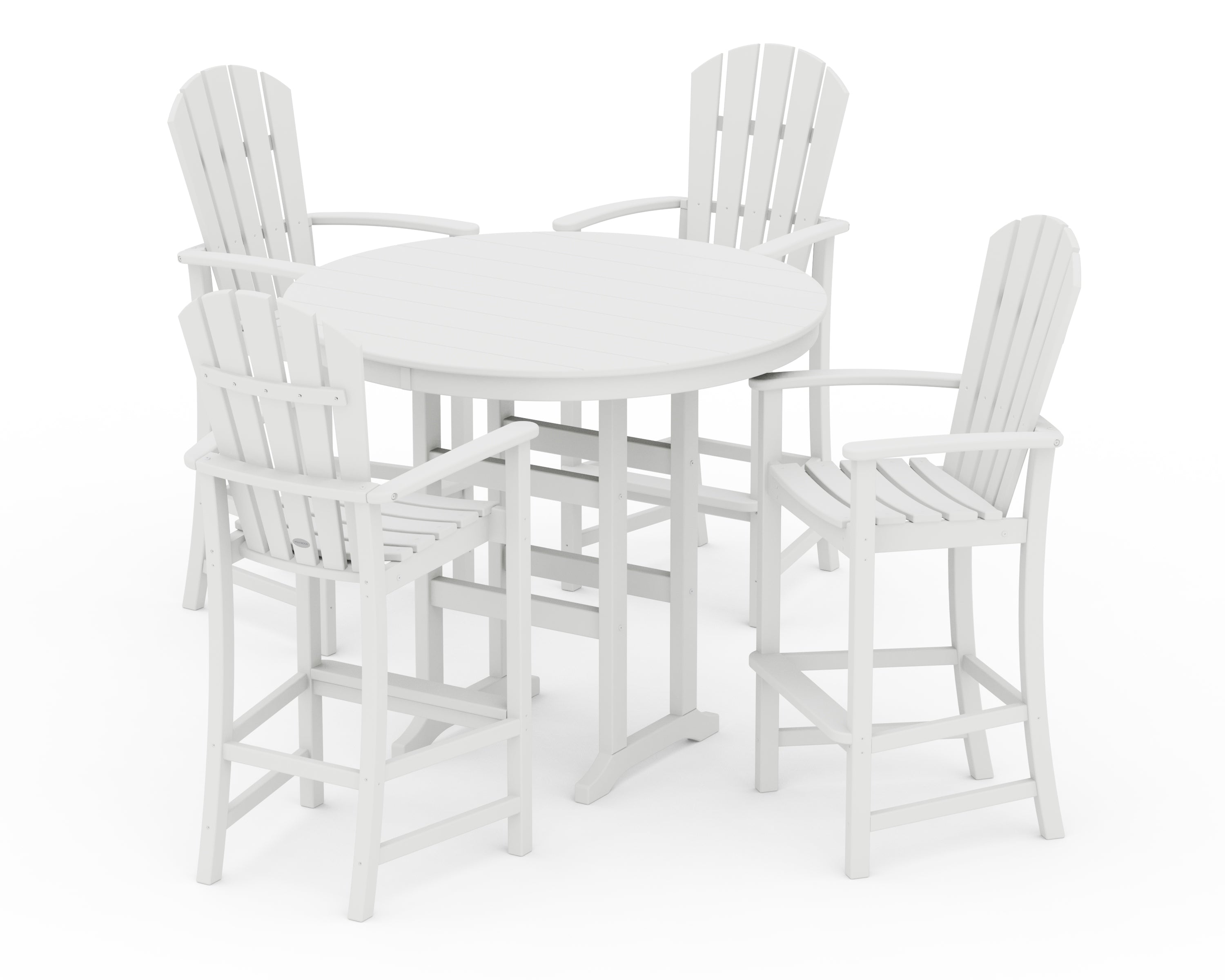 POLYWOOD Palm Coast 5-Piece Round Farmhouse Bar Set in White