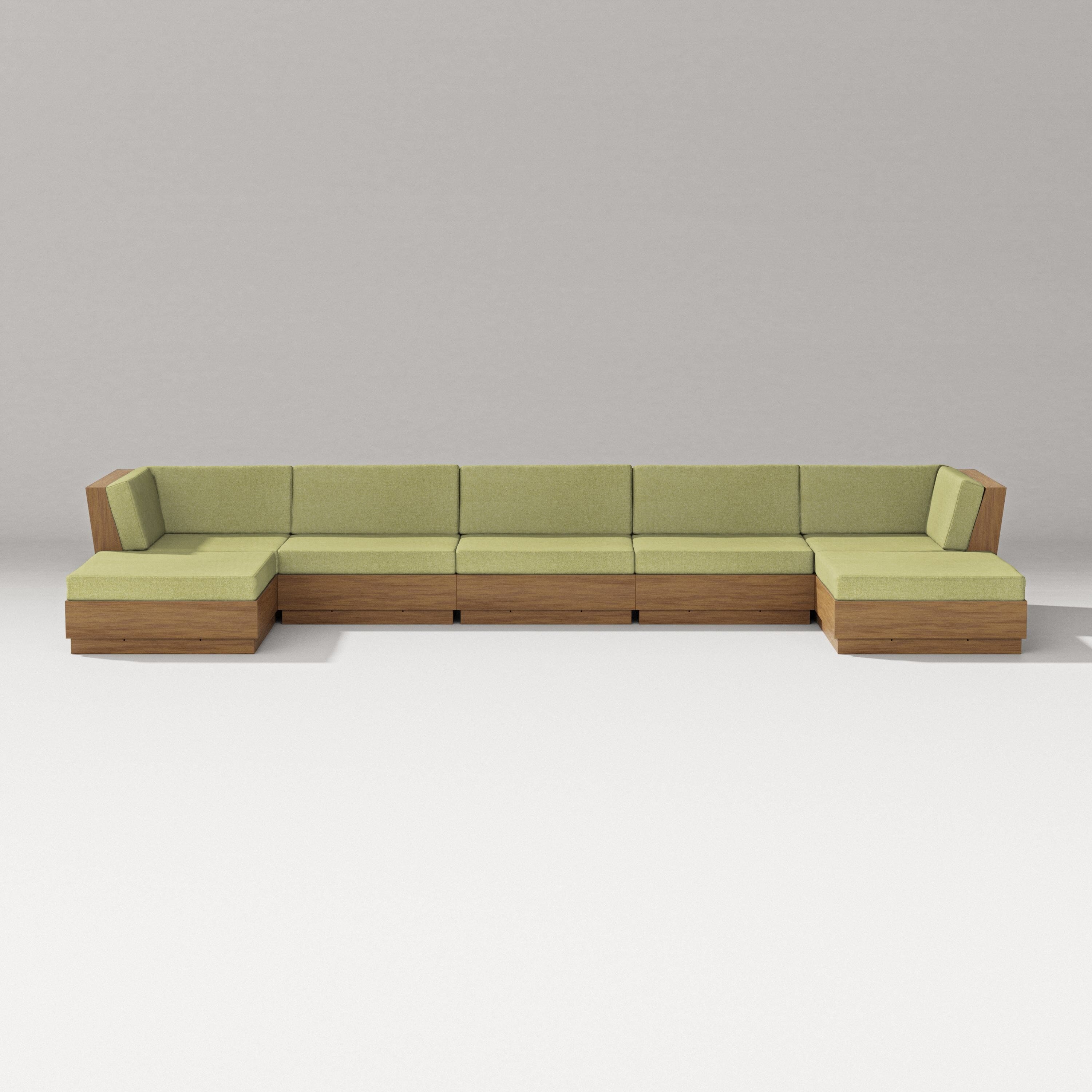 PW Designer Series Elevate 7-Piece Double Chaise Sectional in Natural / Chartreuse Boucle