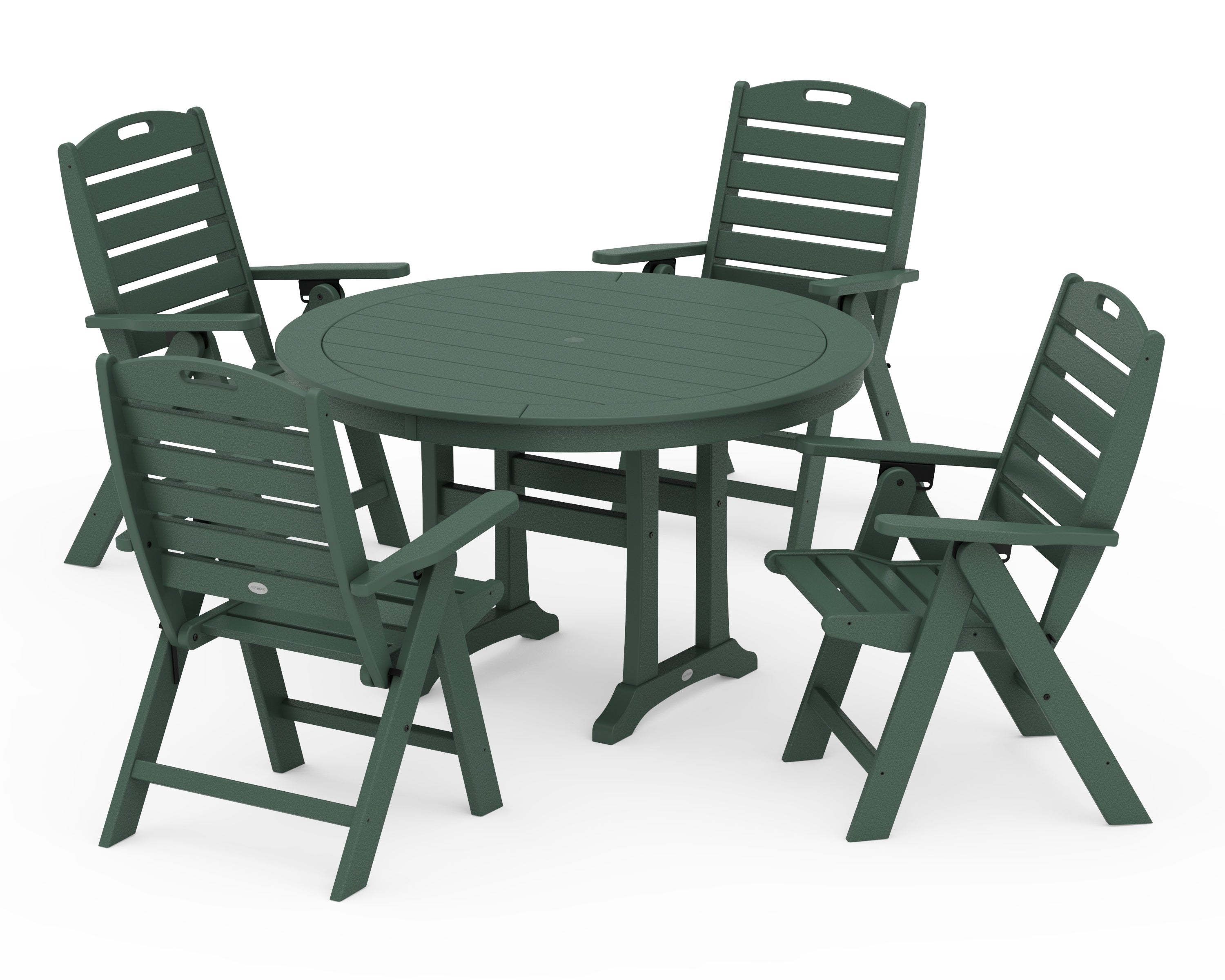 POLYWOOD Nautical Highback Chair 5-Piece Round Dining Set with Trestle Legs in Green