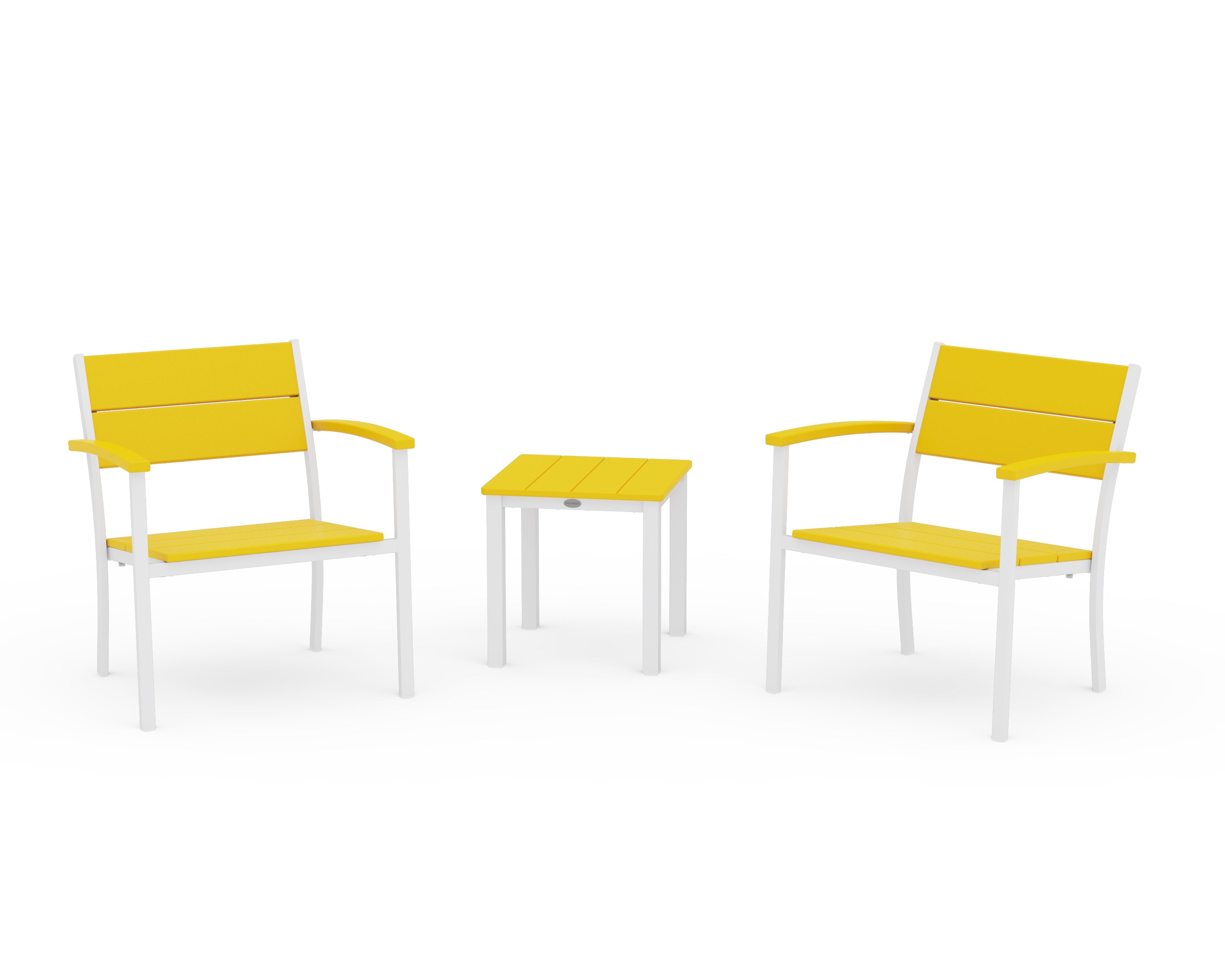 POLYWOOD Main Street 3-Piece Lounge Chair Set in White / Lemon