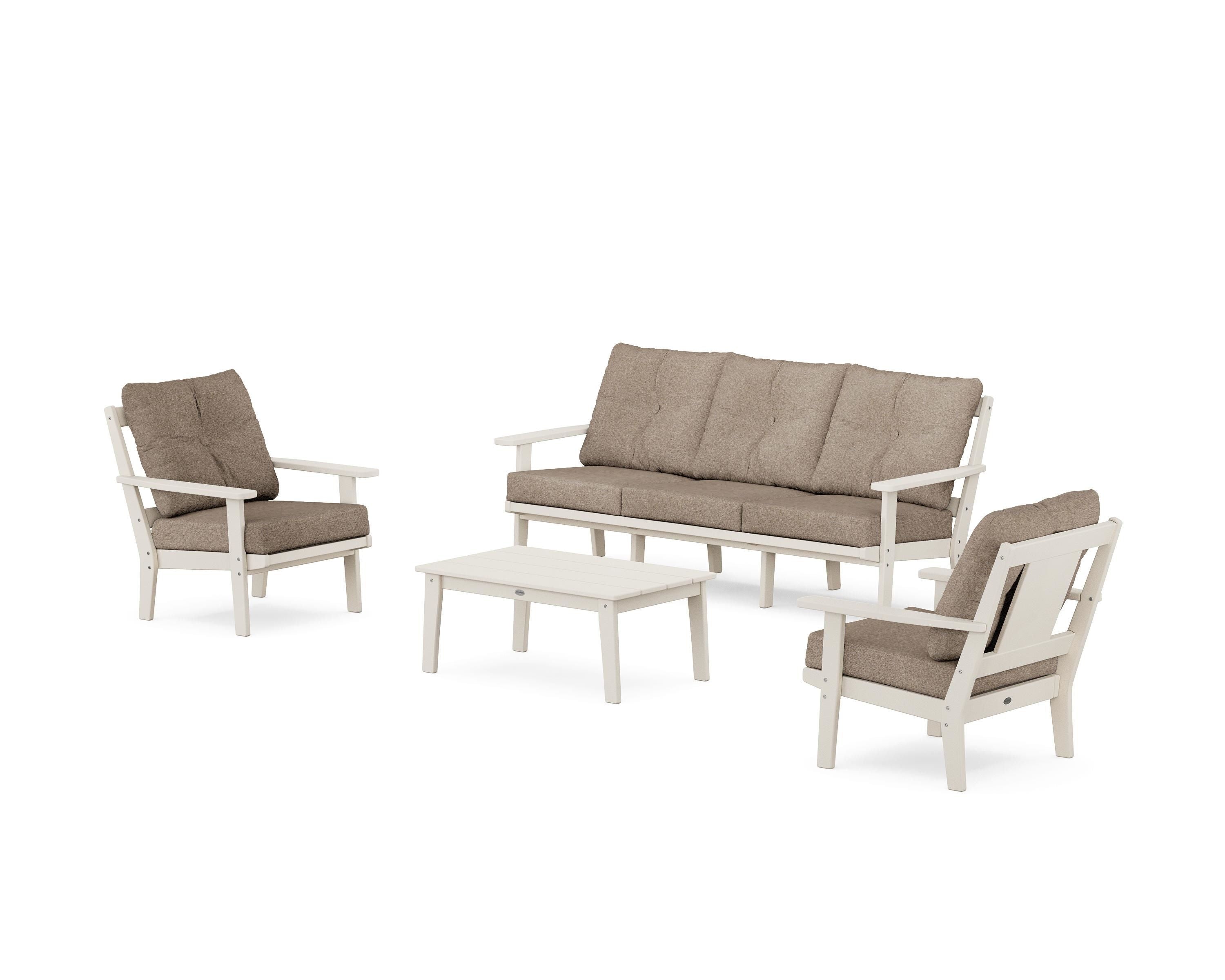 POLYWOOD Prairie 4-Piece Deep Seating Set with Sofa in Sand / Spiced Burlap