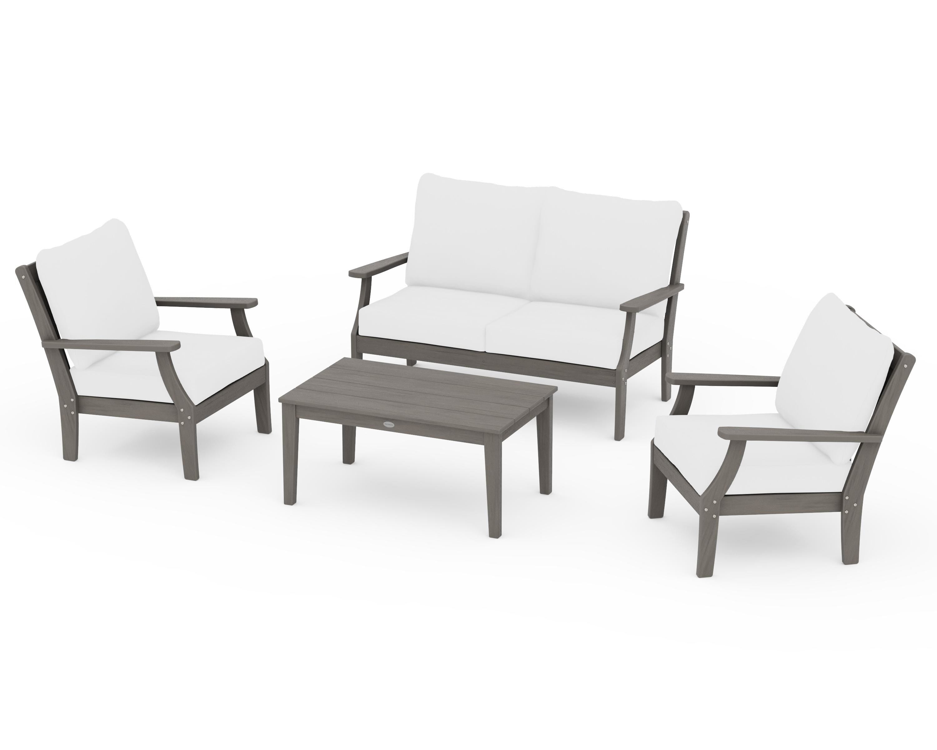 POLYWOOD Braxton 4-Piece Deep Seating Chair Set in Driftwood / Natural