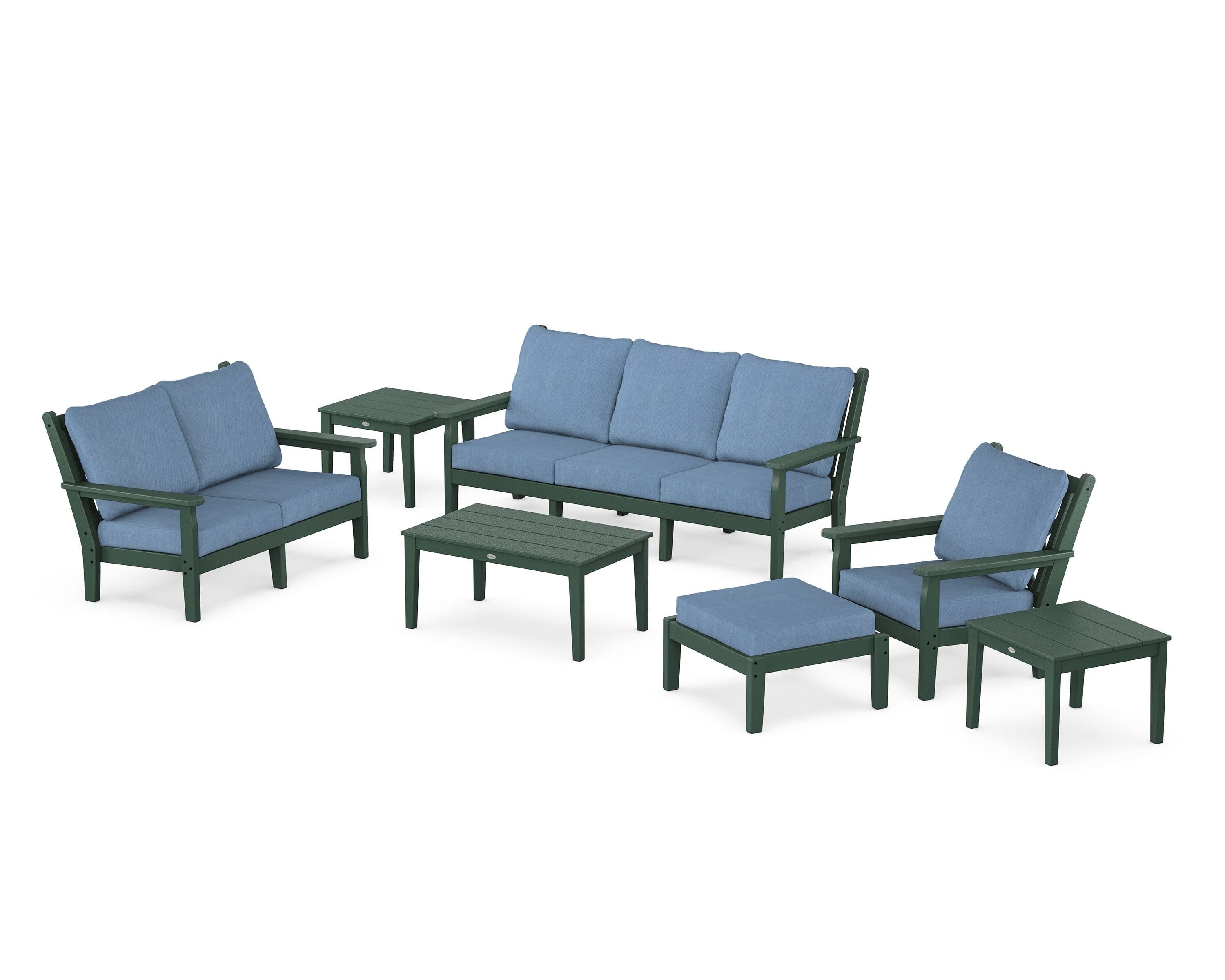 POLYWOOD Chippendale 7-Piece Deep Seating Set in Green / Sky Blue