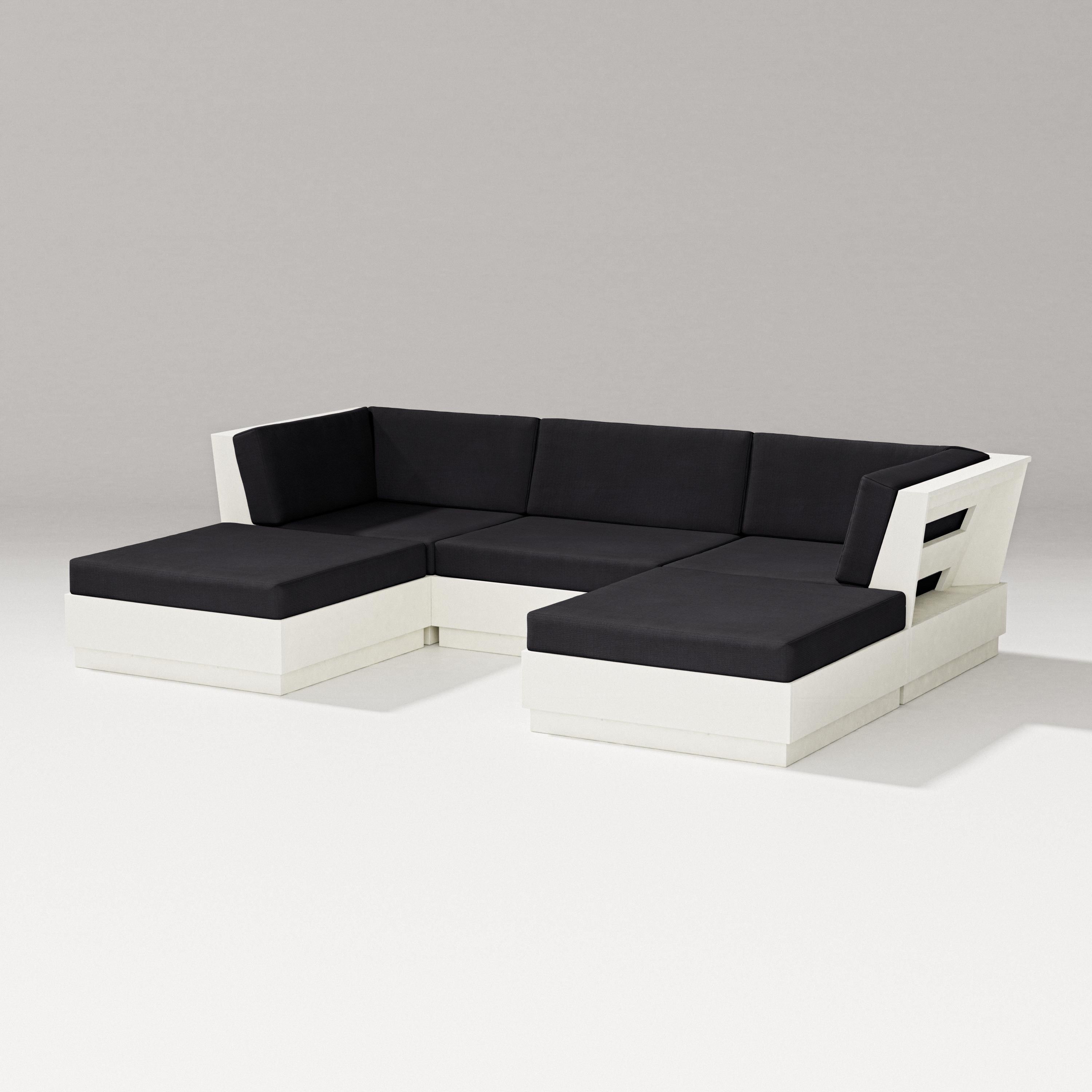 PW Designer Series Elevate Double Chaise Sectional in Vintage White / Midnight Linen