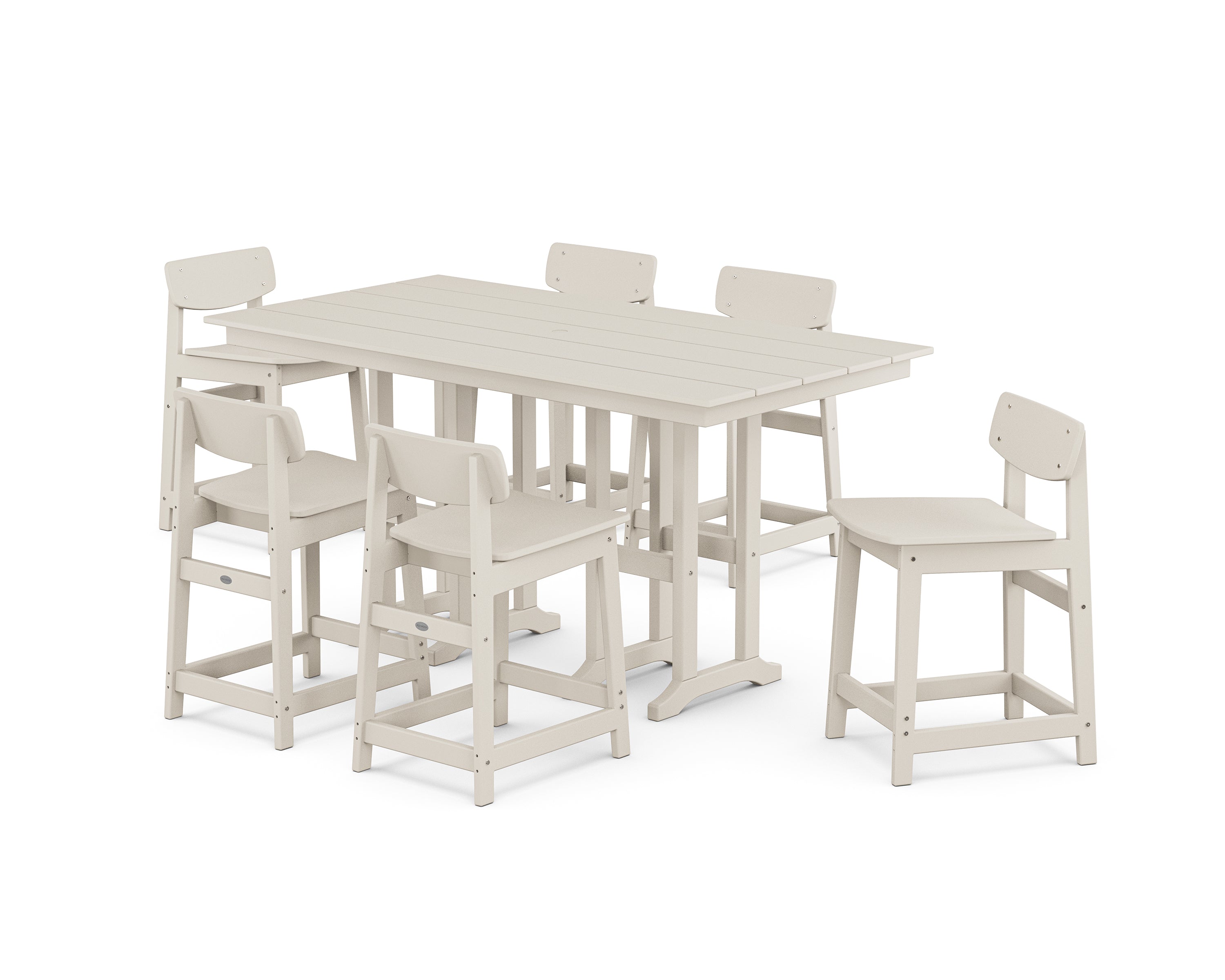 POLYWOOD Modern Studio Urban Lowback Counter Chair 7-Piece Set in Sand