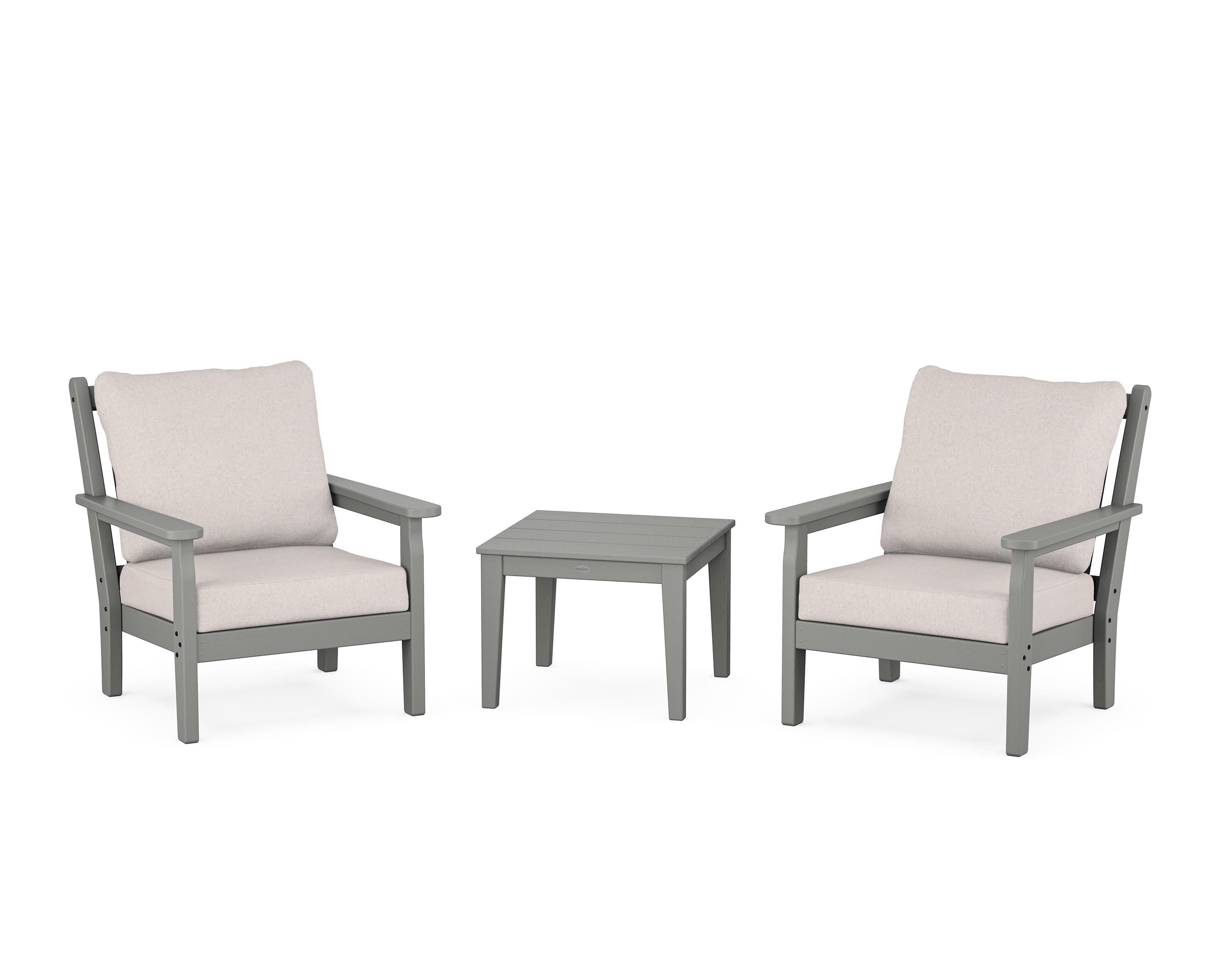 POLYWOOD Chippendale 3-Piece Deep Seating Set in Slate Grey / Dune Burlap