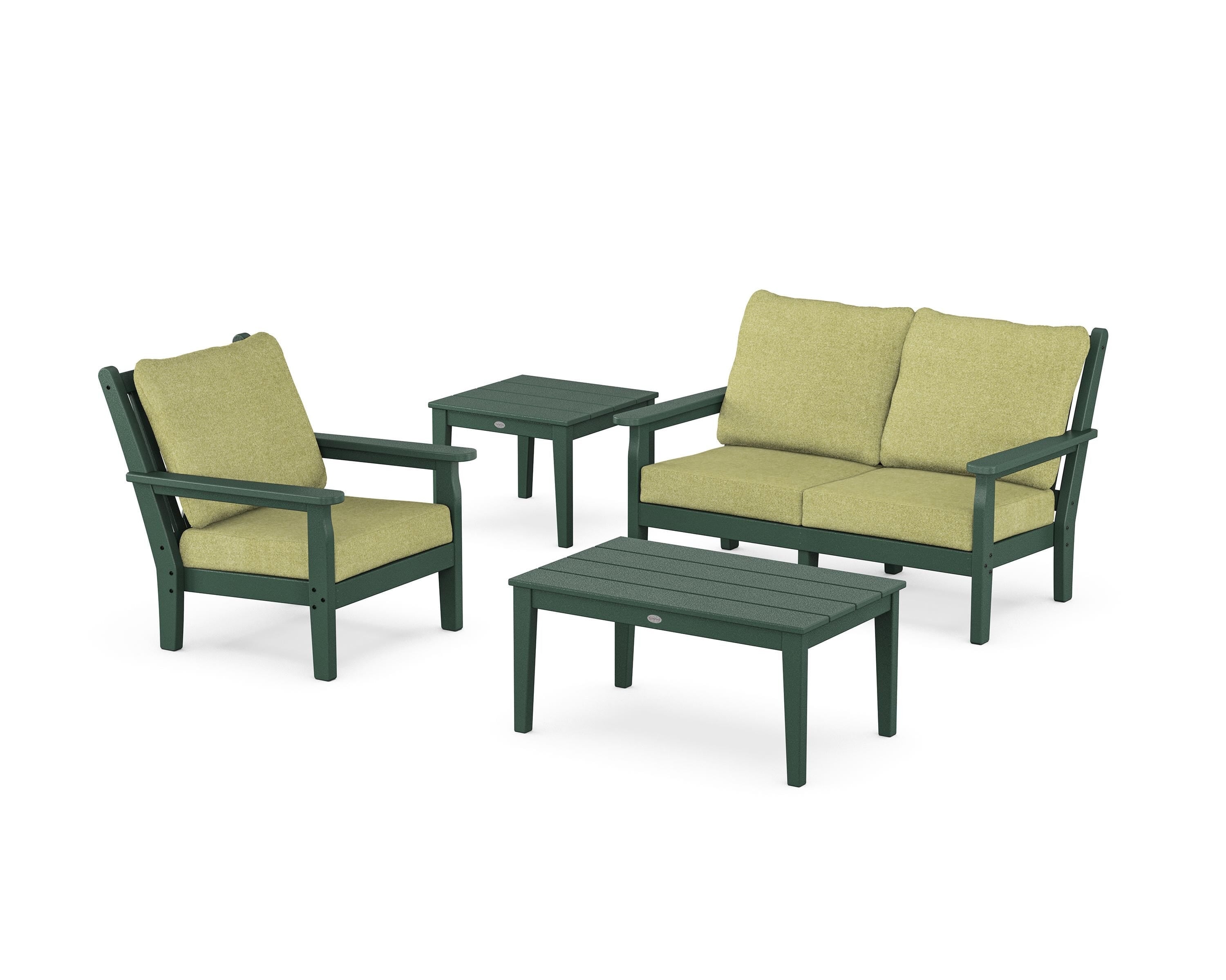 POLYWOOD Chippendale 4-Piece Deep Seating Set in Green / Chartreuse Boucle