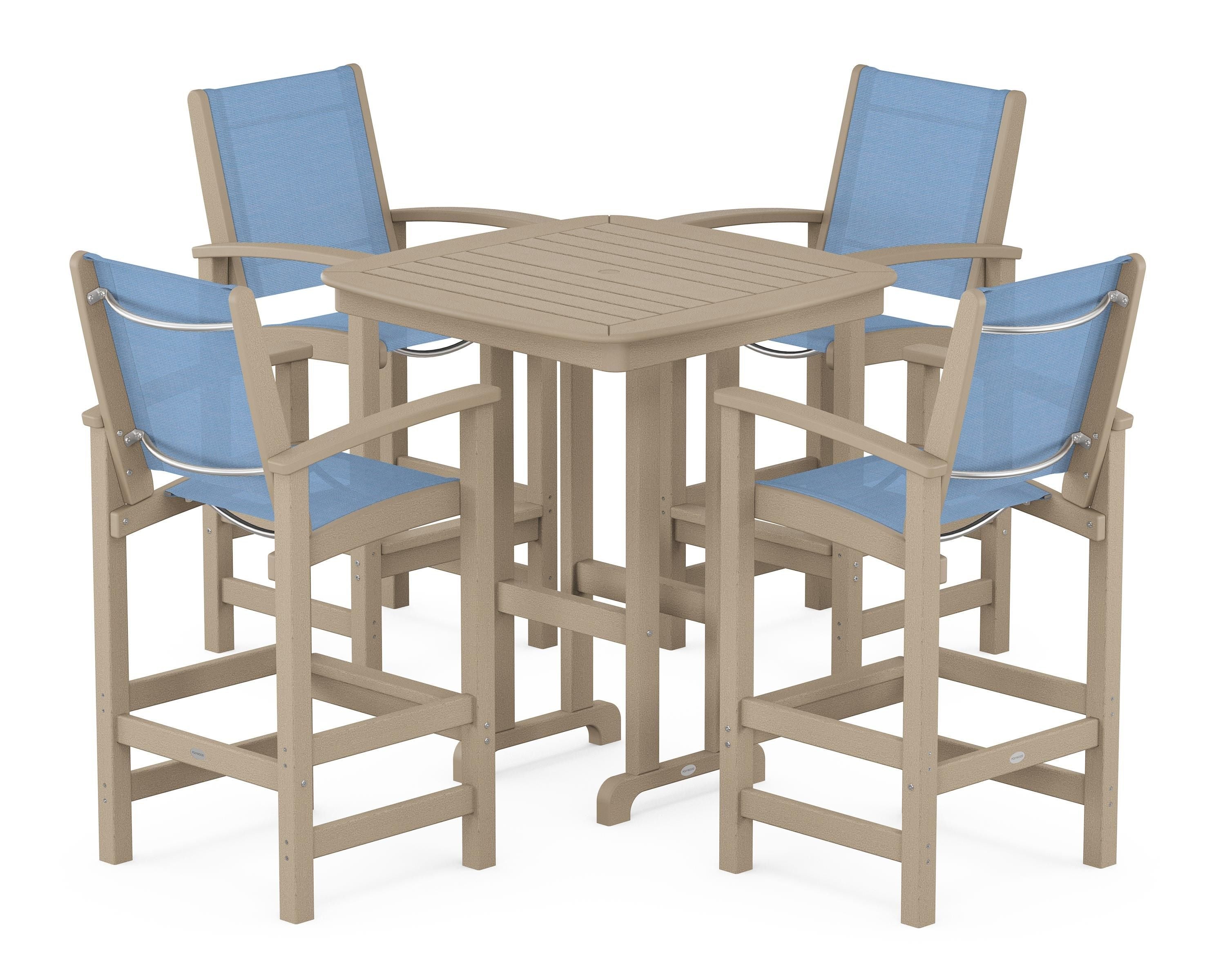 POLYWOOD Coastal 5-Piece Bar Set in Vintage Sahara / Poolside Sling