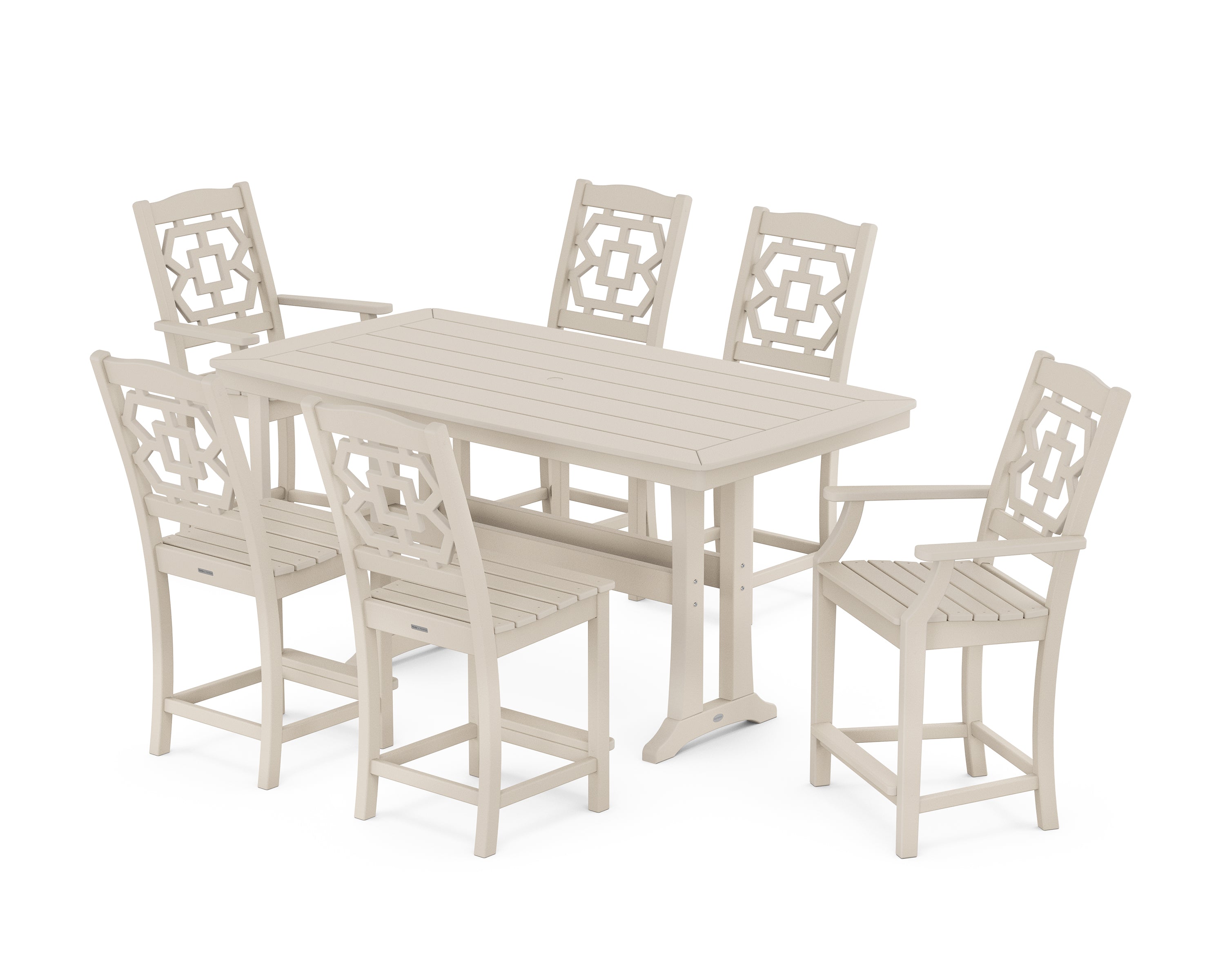 Martha Stewart by POLYWOOD® Chinoiserie 7-Piece Counter Set with Trestle Legs in Sand