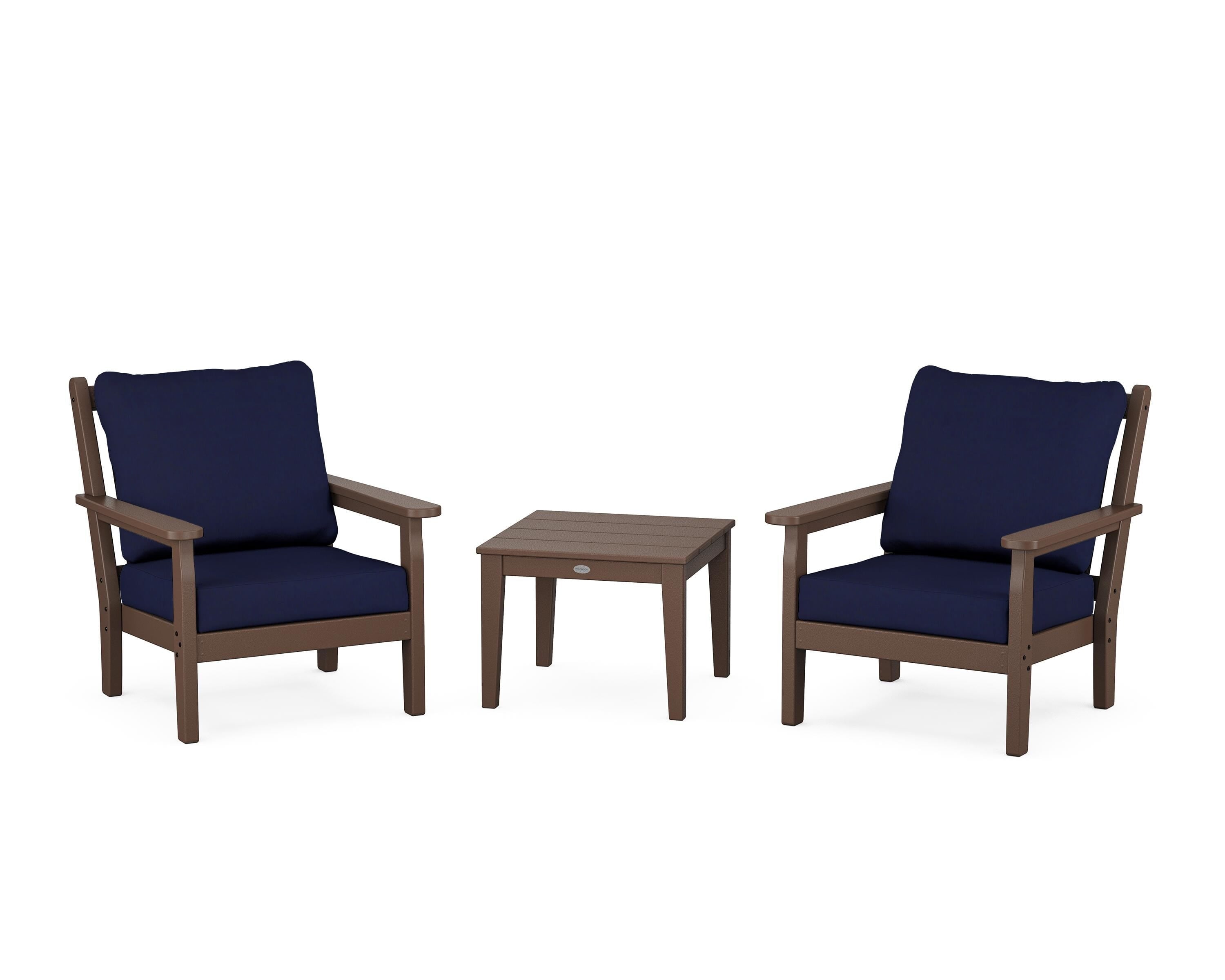 POLYWOOD Chippendale 3-Piece Deep Seating Set in Mahogany / Navy