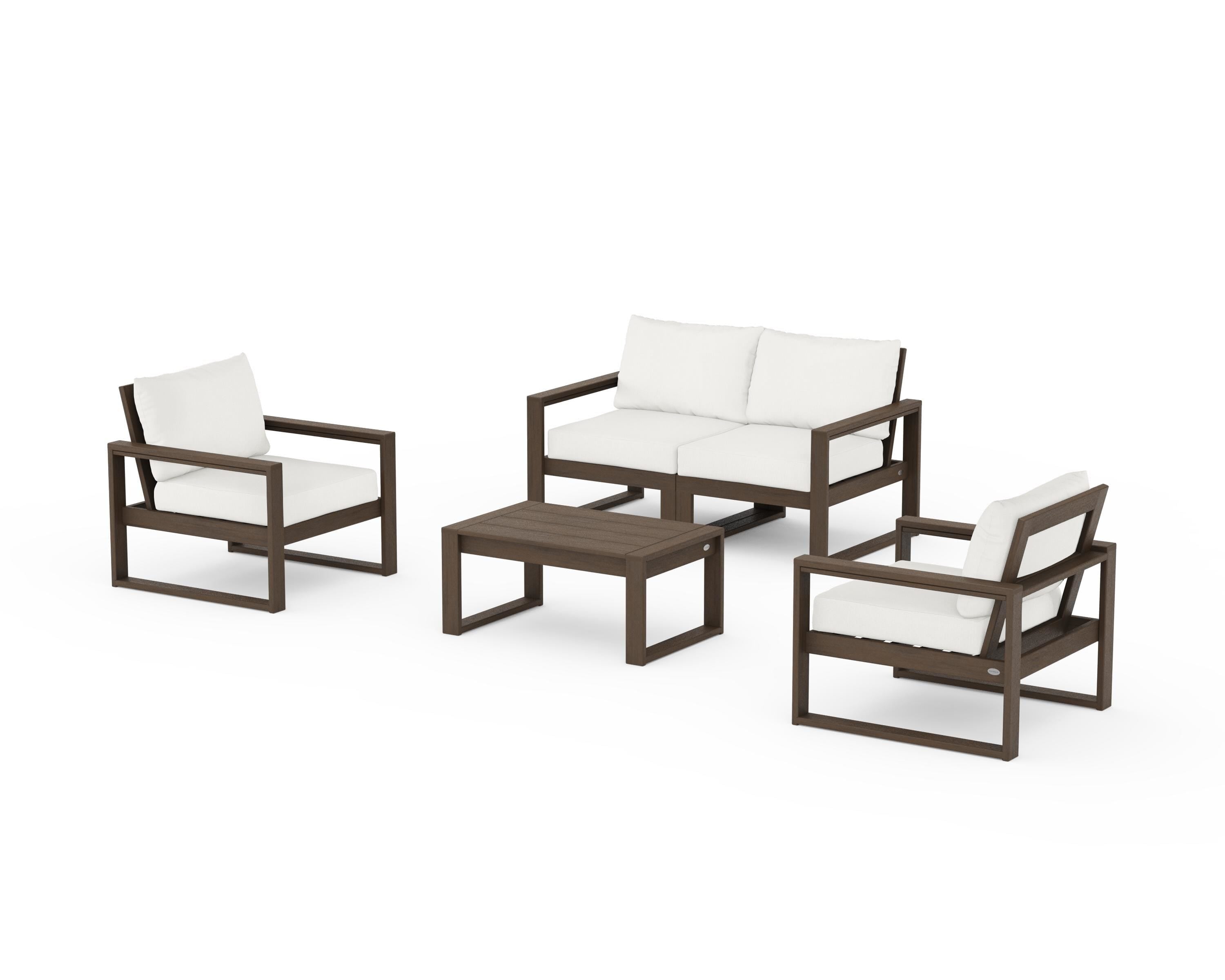 POLYWOOD EDGE Sectional 4-Piece Deep Seating Set with Loveseat in Kona / Natural Linen