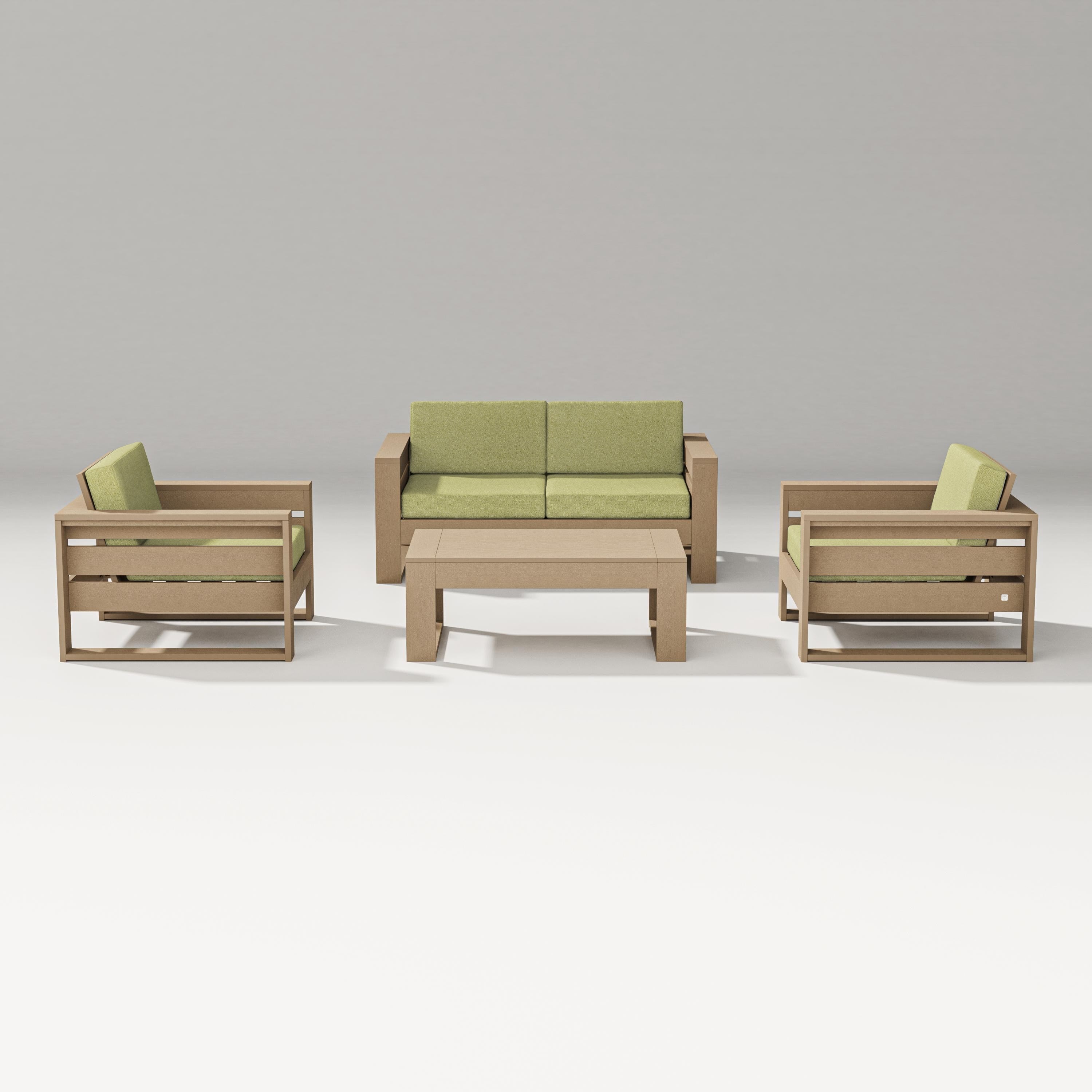 PW Designer Series Latitude 4-Piece Lounge Loveseat Set in Vintage Sahara / Chartreuse Boucle