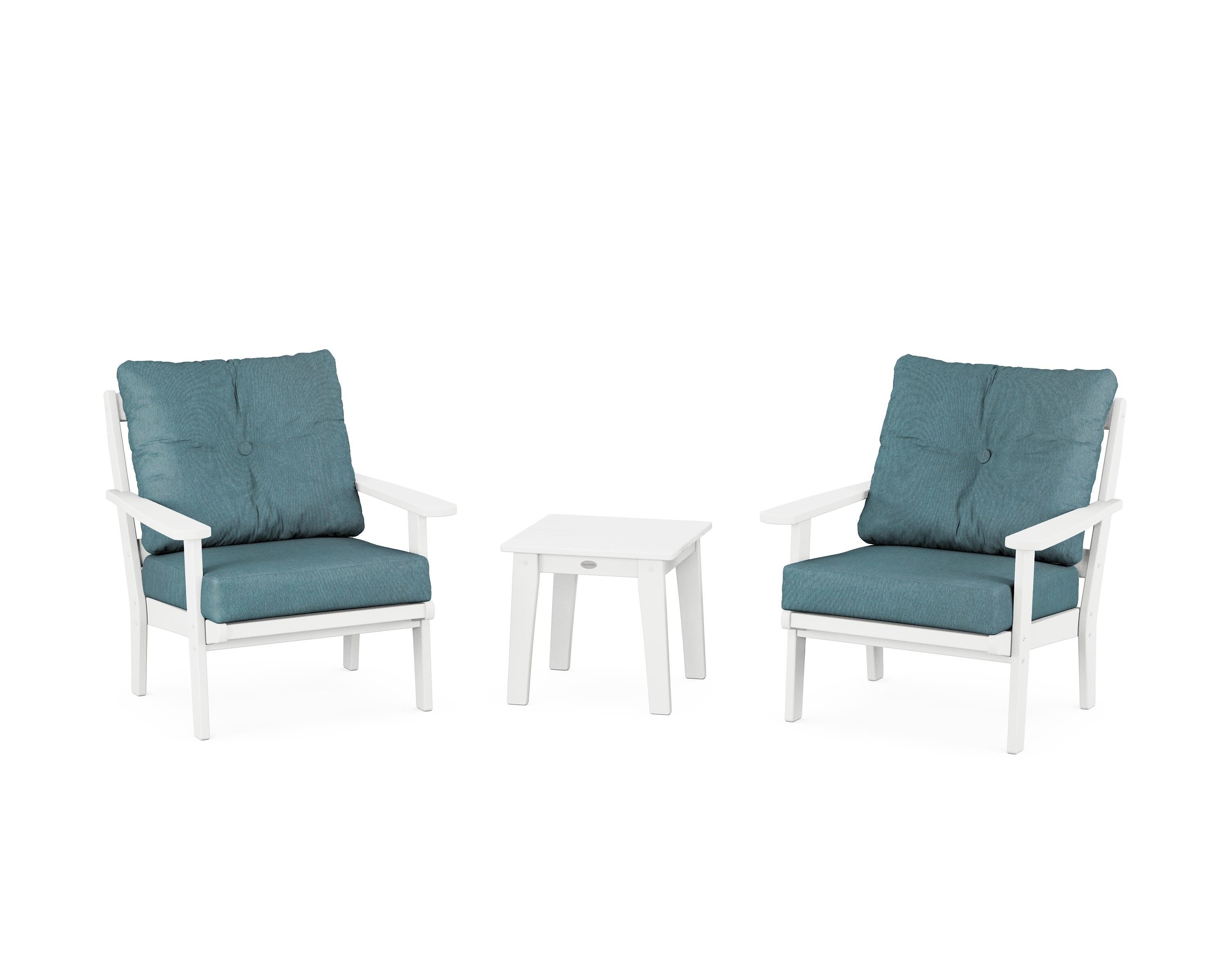 POLYWOOD Mission 3-Piece Deep Seating Set in White / Ocean Teal