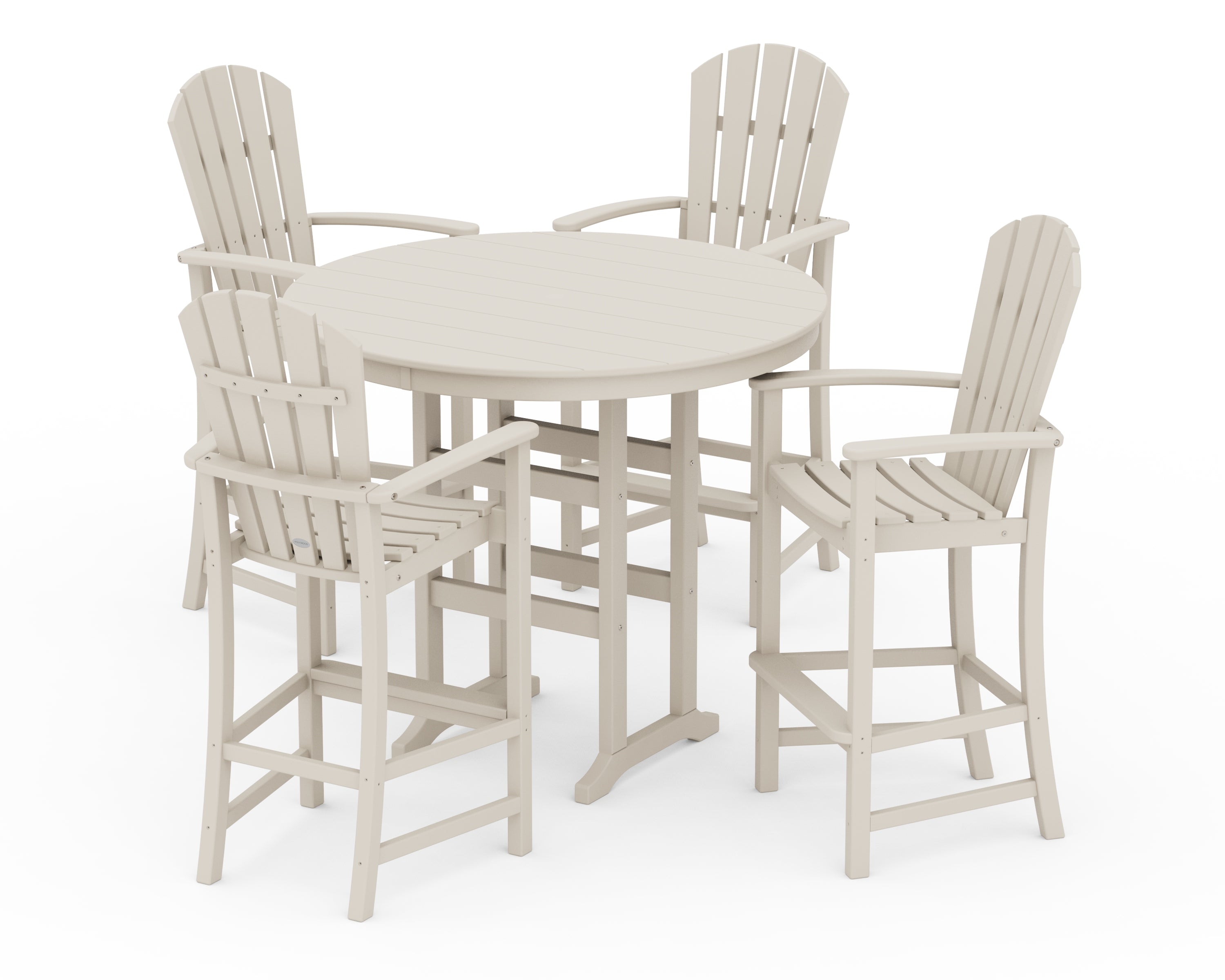 POLYWOOD Palm Coast 5-Piece Round Farmhouse Bar Set in Sand