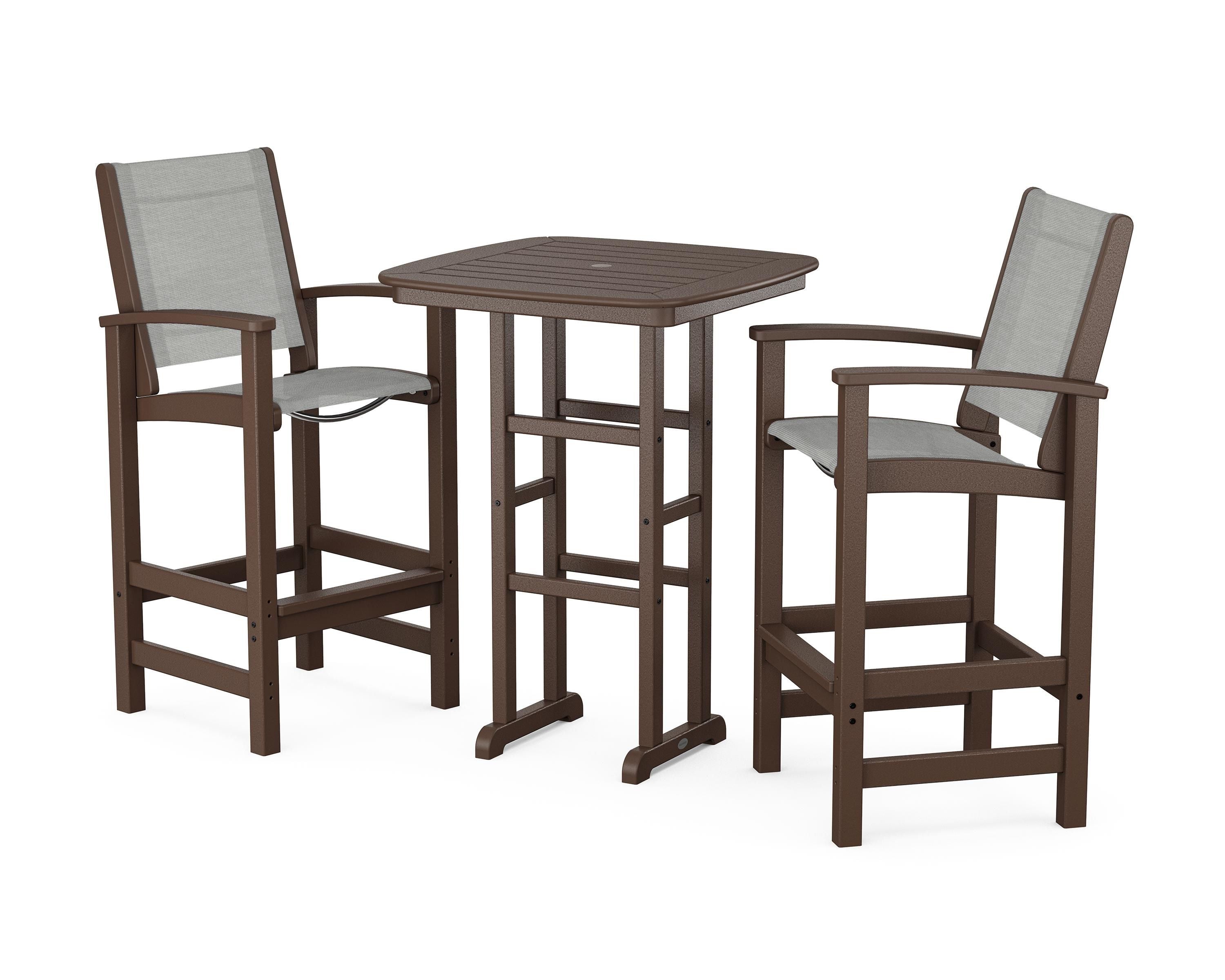POLYWOOD Coastal 3-Piece Bar Set in Mahogany / Metallic Sling