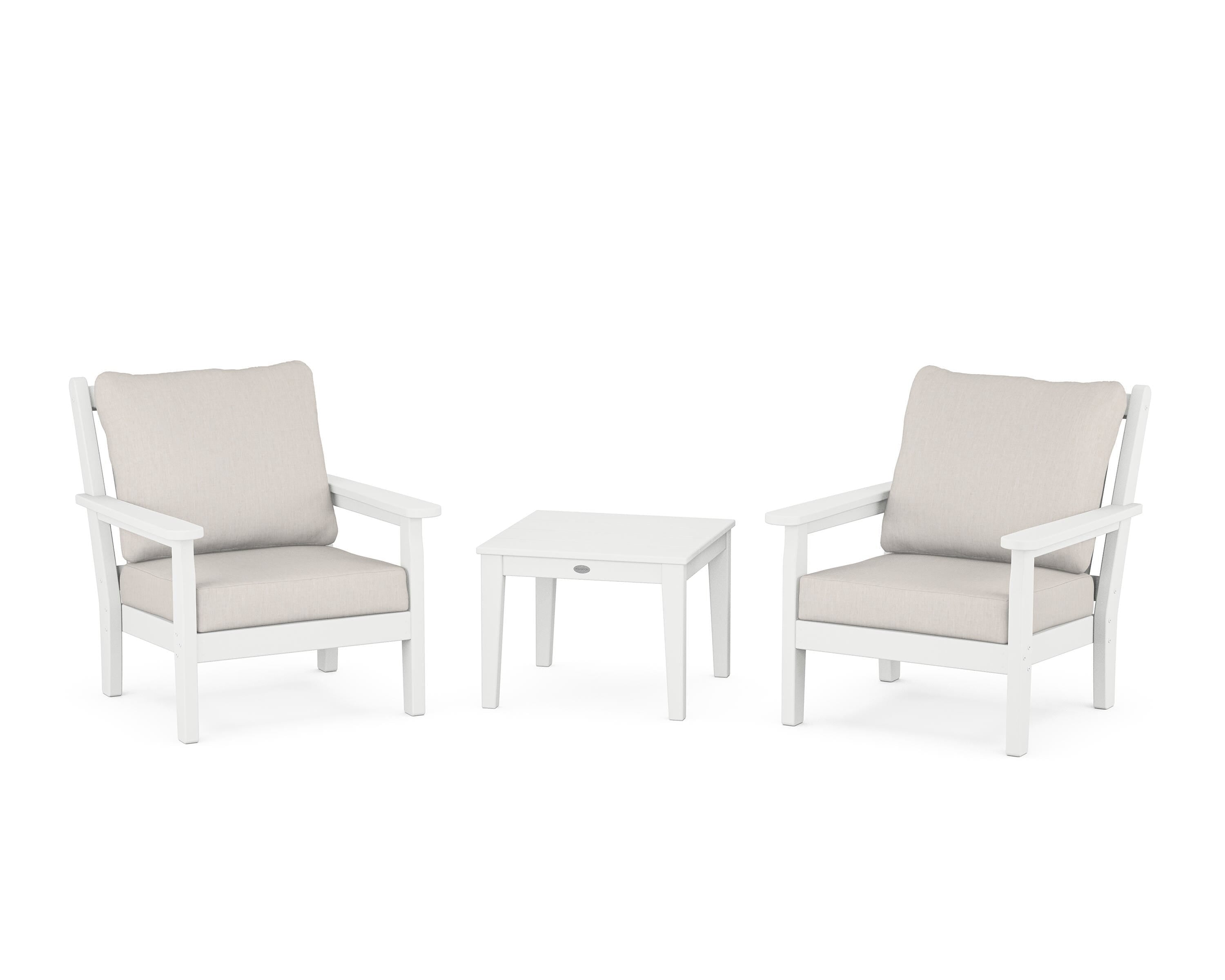 POLYWOOD Chippendale 3-Piece Deep Seating Set in White / Cast Ash