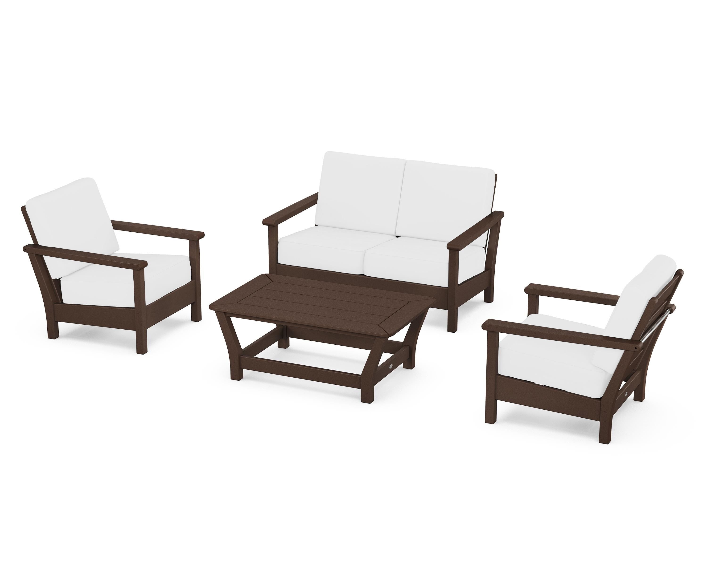 POLYWOOD Harbour 4-Piece Deep Seating Set in Mahogany / Natural