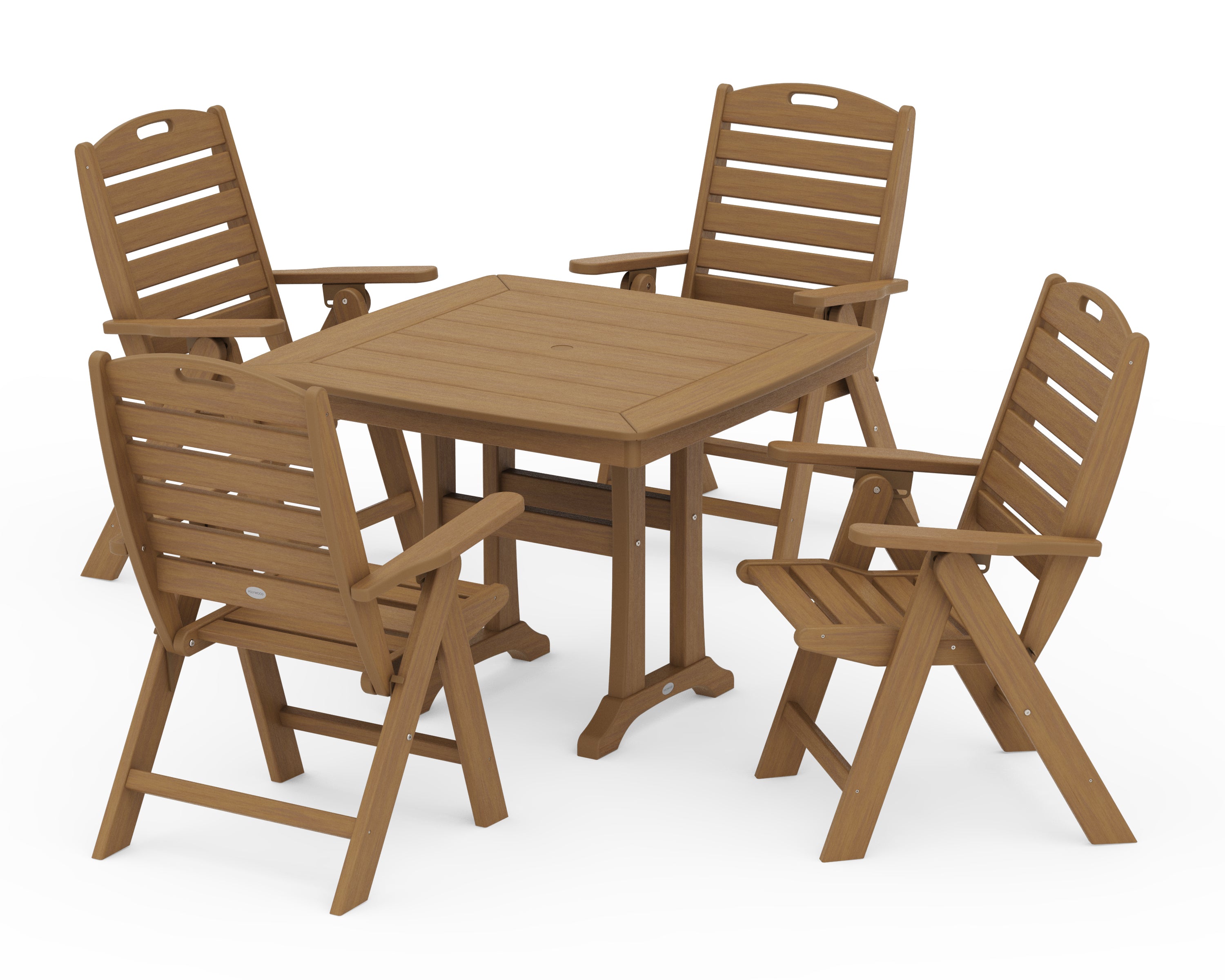 POLYWOOD Nautical Folding Highback Chair 5-Piece Dining Set with Trestle Legs in Natural
