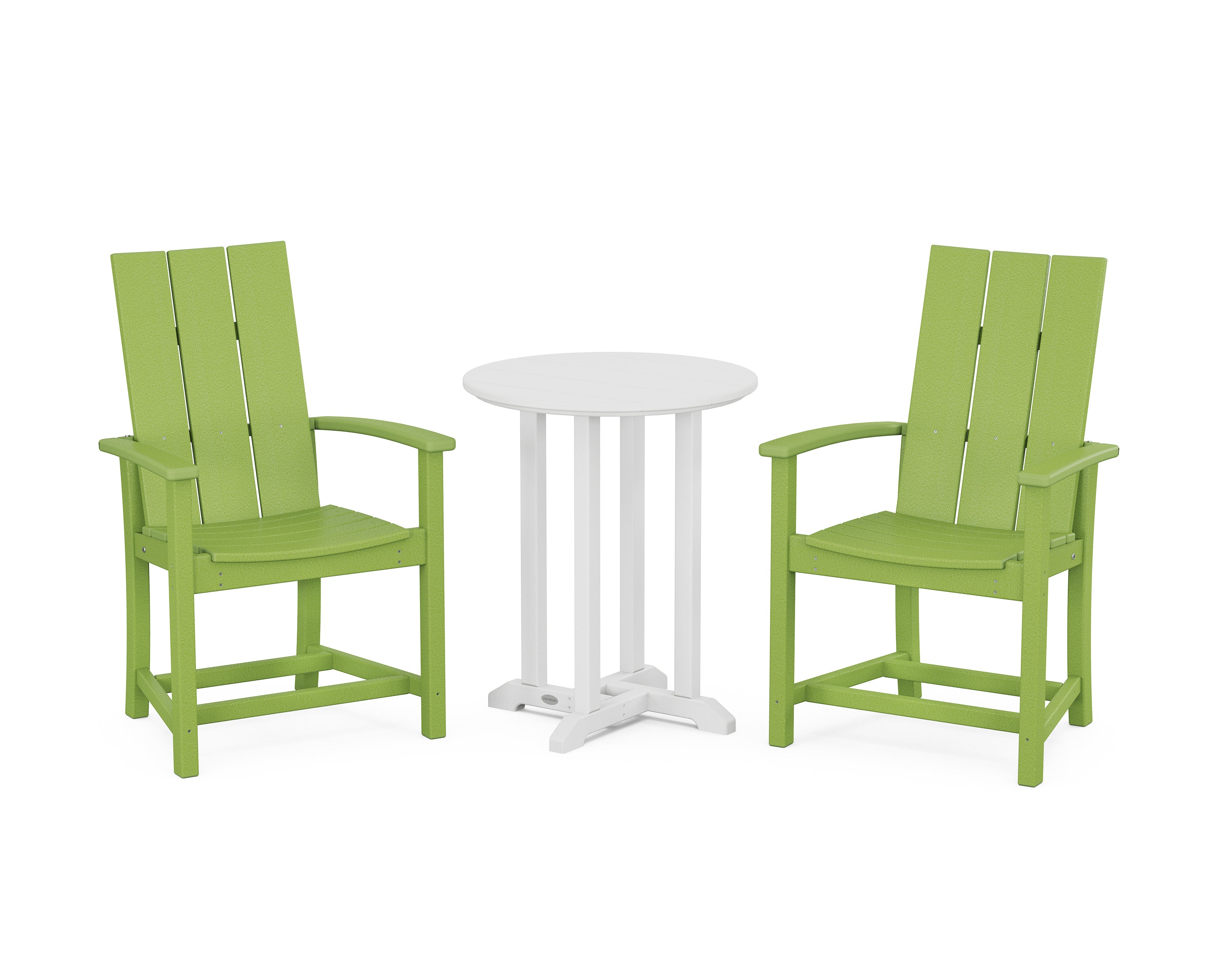 POLYWOOD Modern Adirondack 3-Piece Round Farmhouse Bistro Dining Set in Lime / White