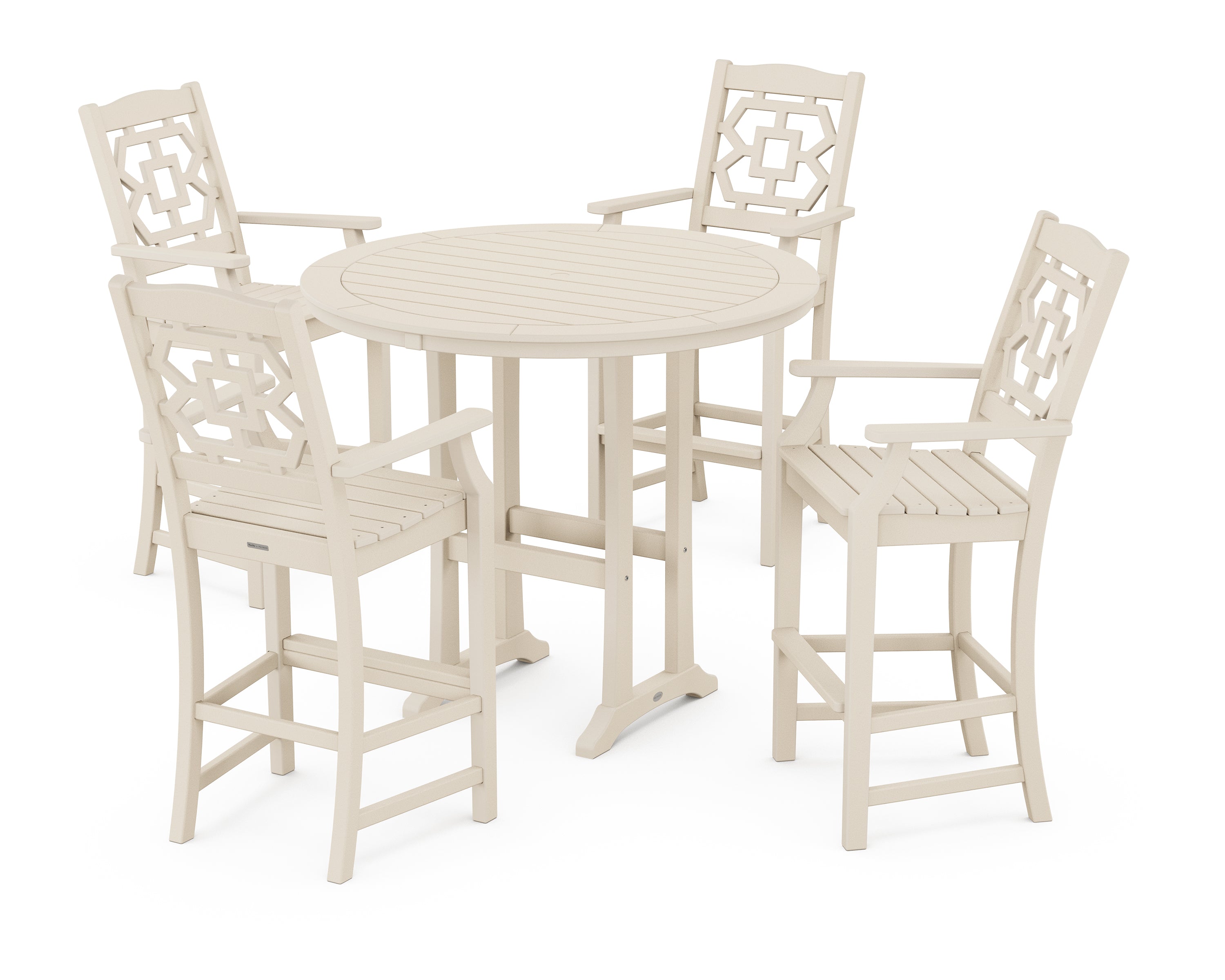 Martha Stewart by POLYWOOD® Chinoiserie 5-Piece Round Bar Set in Sand