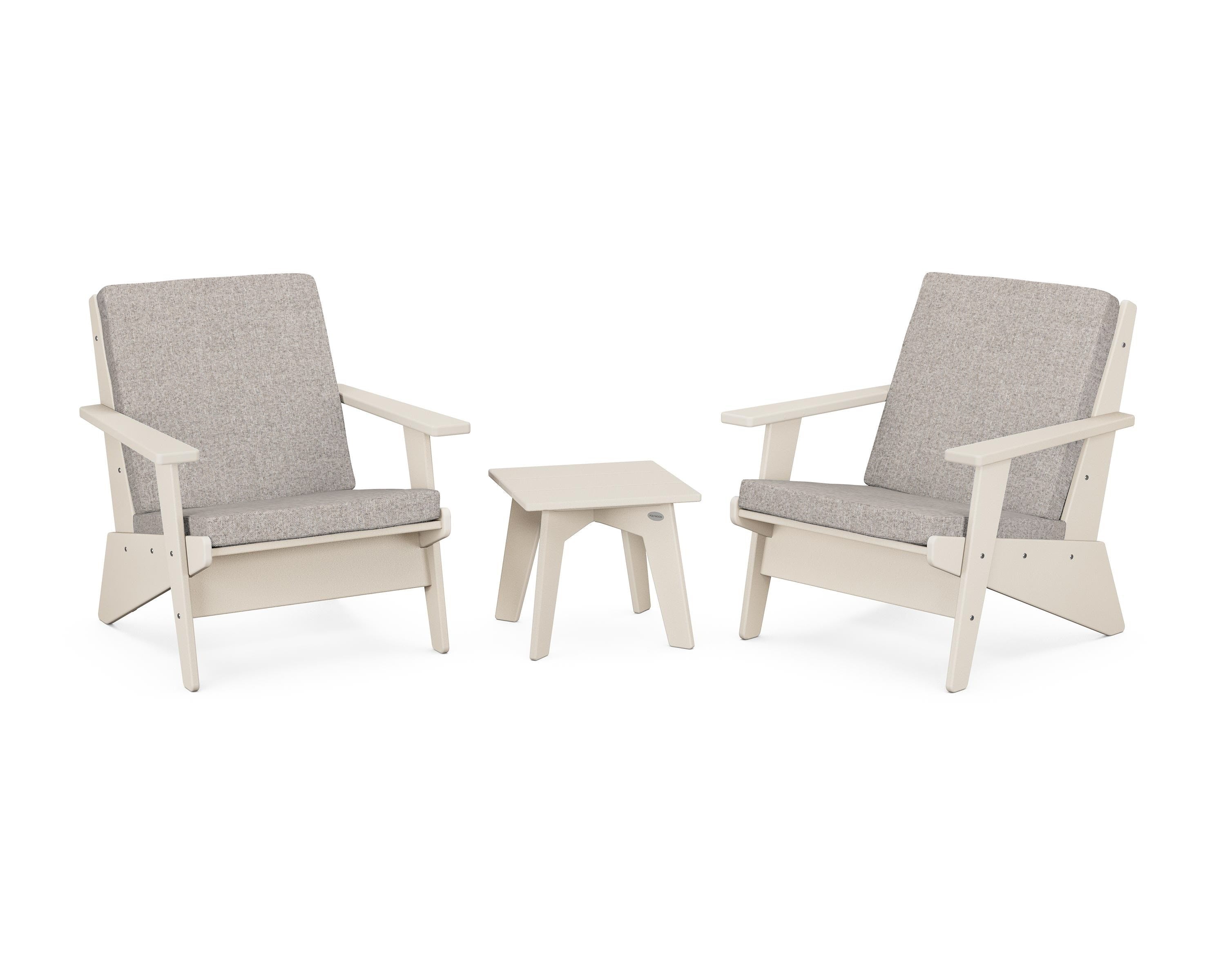 POLYWOOD Riviera Modern Lounge 3-Piece Set in Sand / Weathered Tweed