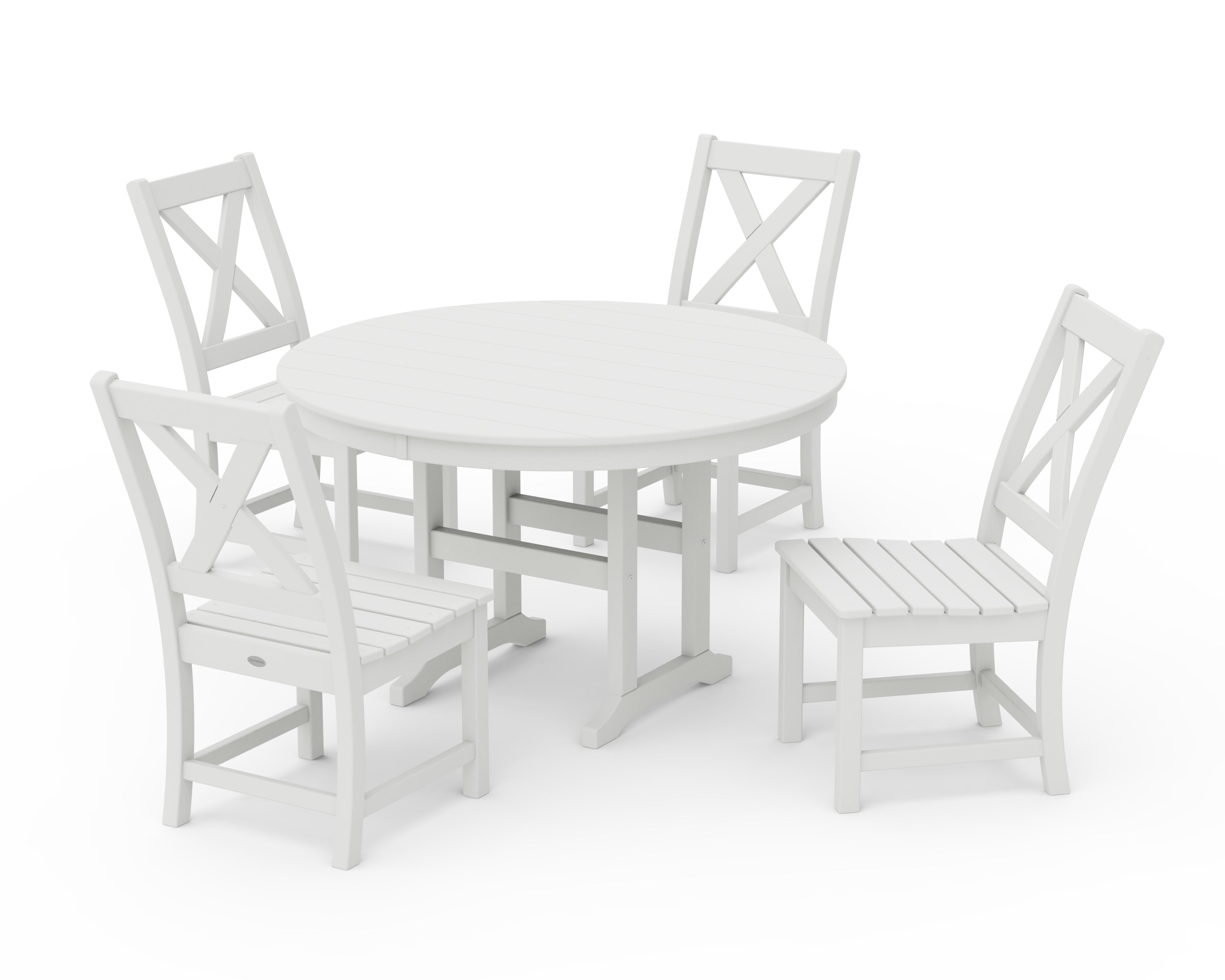 POLYWOOD Braxton Side Chair 5-Piece Round Dining Set in Vintage White