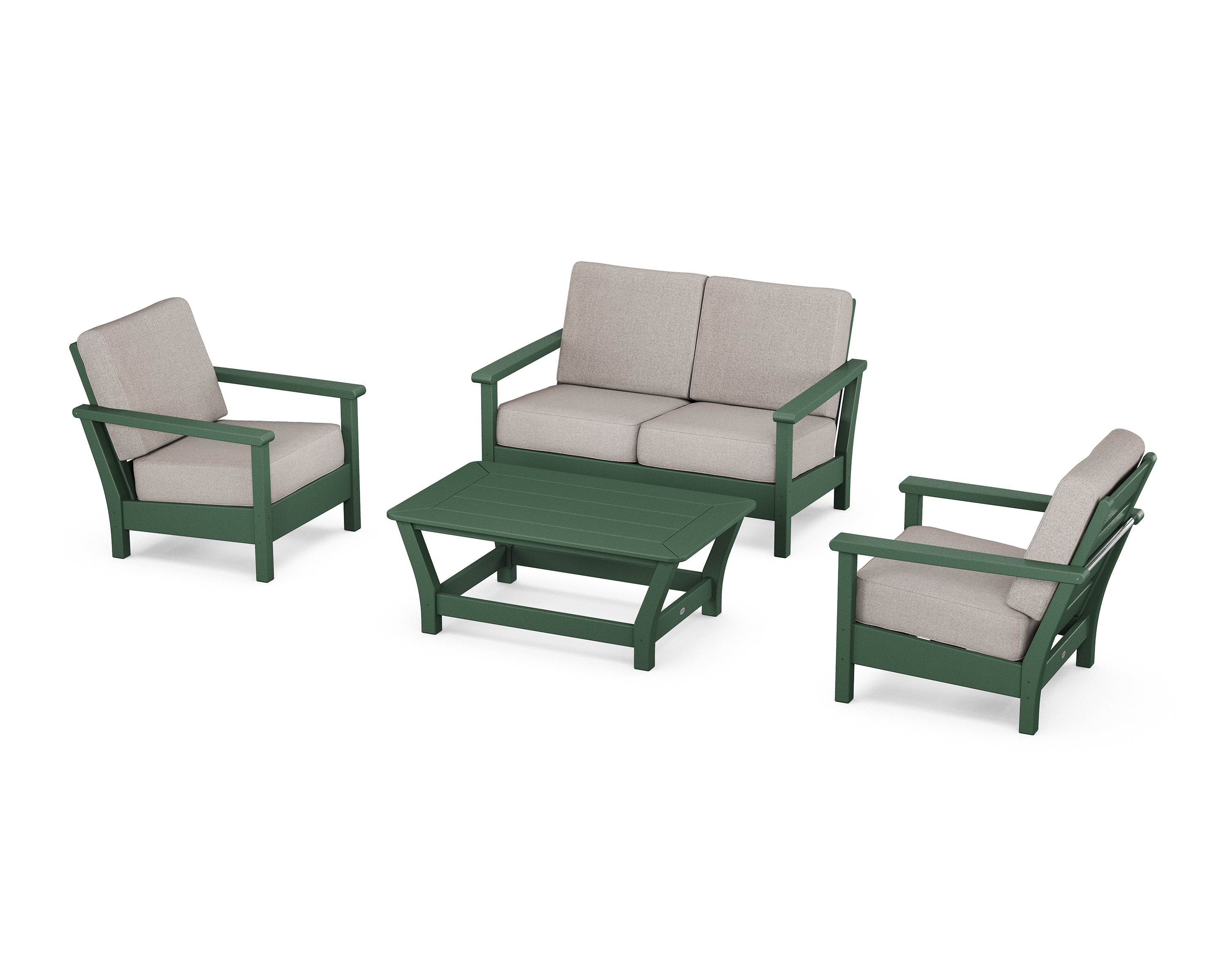 POLYWOOD Harbour 4-Piece Deep Seating Set in Green / Weathered Tweed